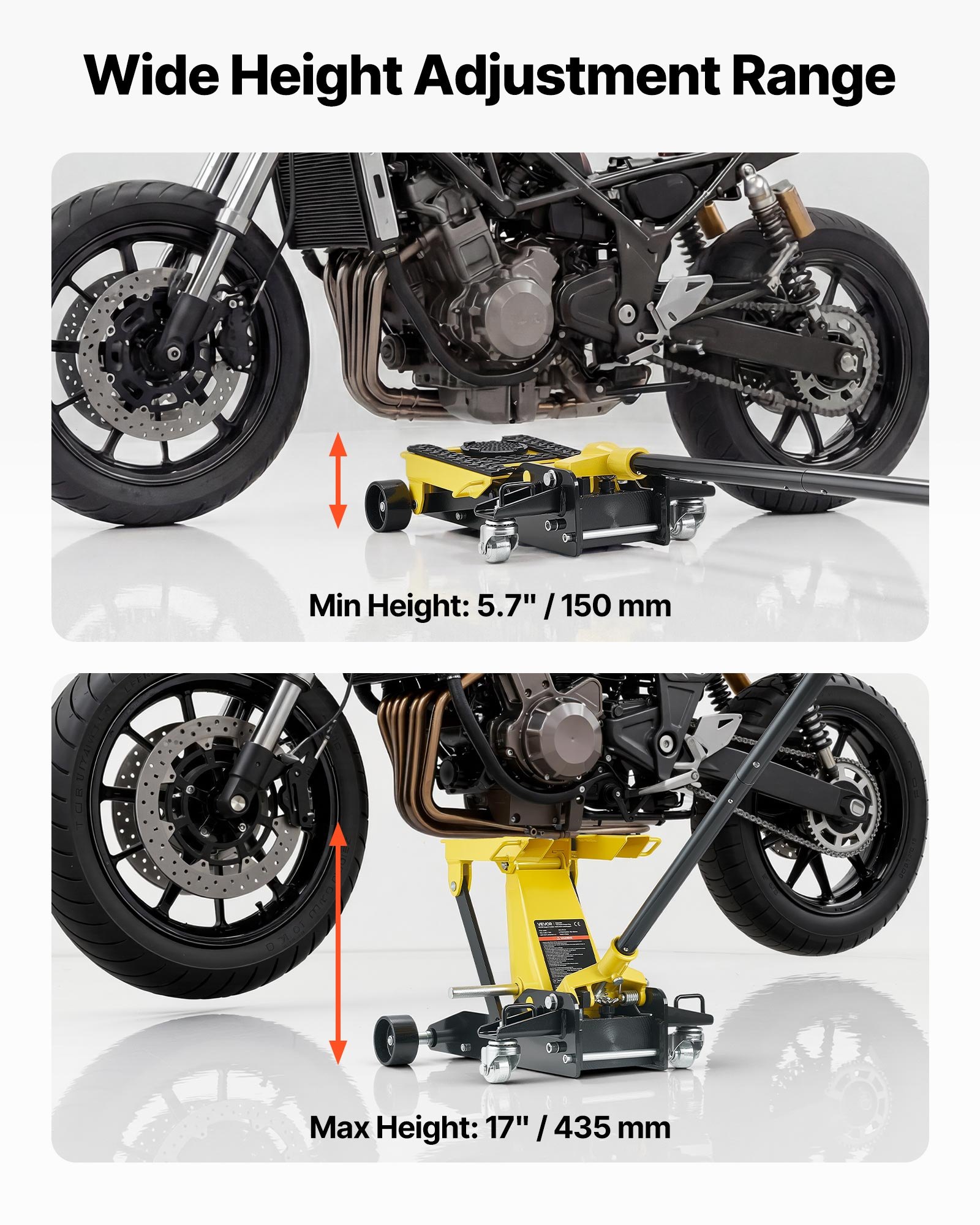 VEVOR Cric Idraulico a Carrello 2 Tonnellate in Acciaio, Cric Idraulico da Pavimento a Basso Profilo, a Pistone Singolo con Ruote, Altezza di Sollevamento 150-435 mm, Multiuso per Auto, Moto, Quad