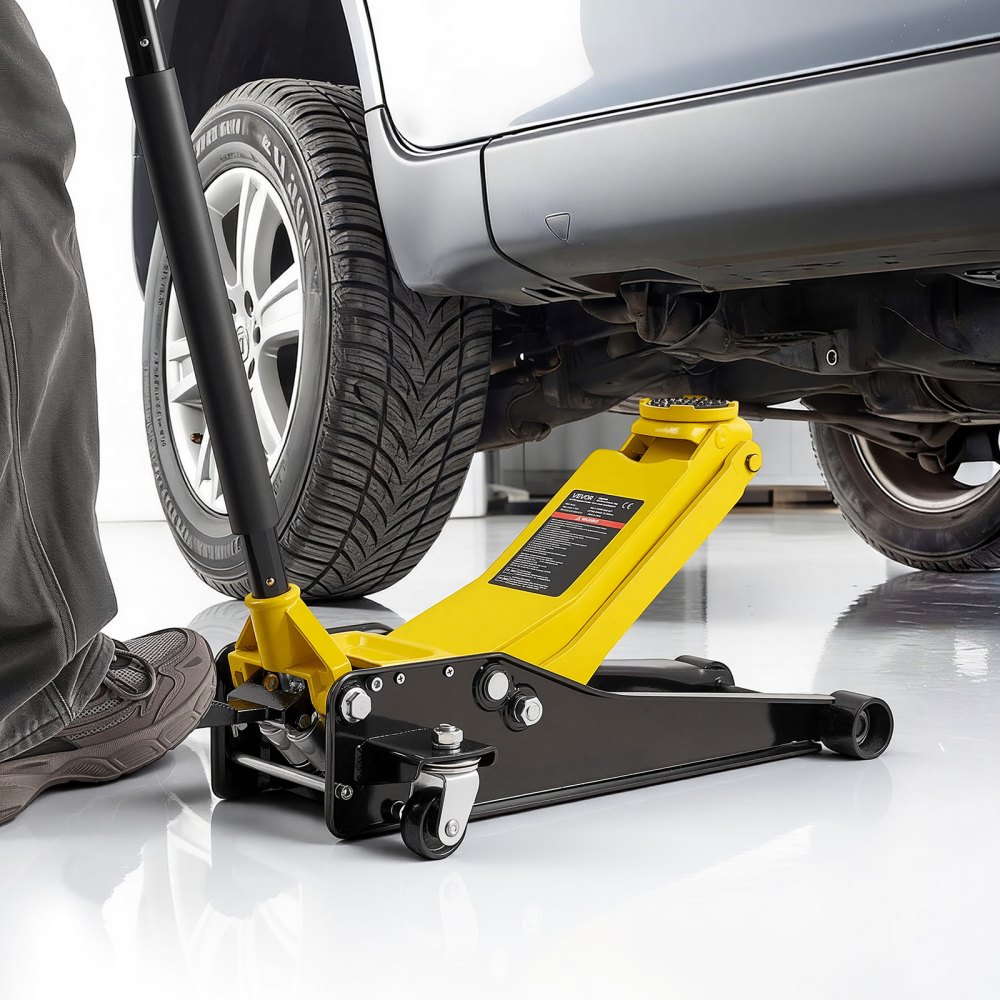 VEVOR Cric Idraulico a Carrello 3 Tonnellate a Basso Profilo, Cric Idraulico da Pavimento in Acciaio, a Doppio Pistone con Adattatore per SUV, Altezza di Sollevamento 75-500 mm, per Berline e Pick-up