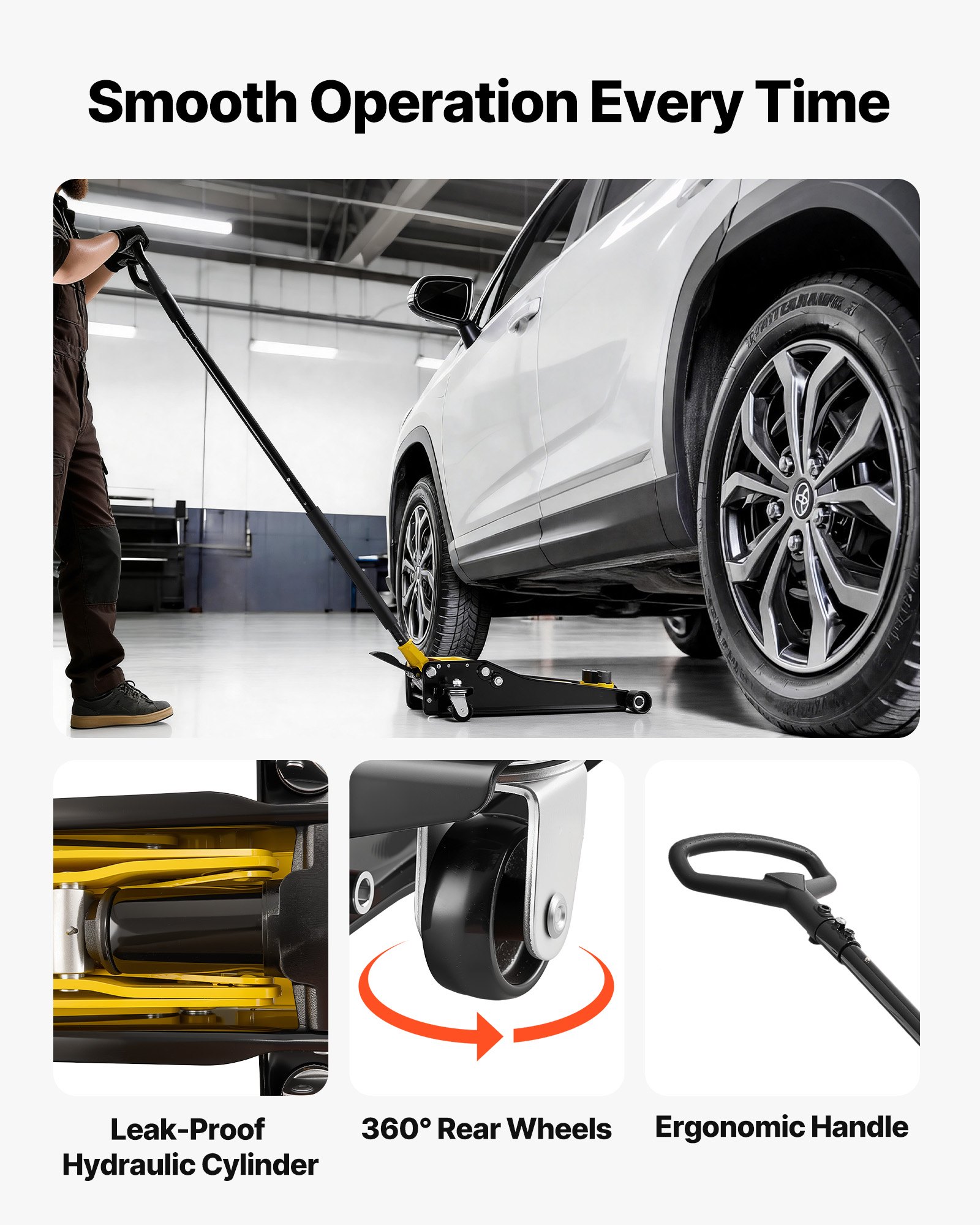 VEVOR Cric Idraulico a Carrello 3 Tonnellate a Basso Profilo, Cric Idraulico da Pavimento in Acciaio, a Doppio Pistone con Adattatore per SUV, Altezza di Sollevamento 75-500 mm, per Berline e Pick-up