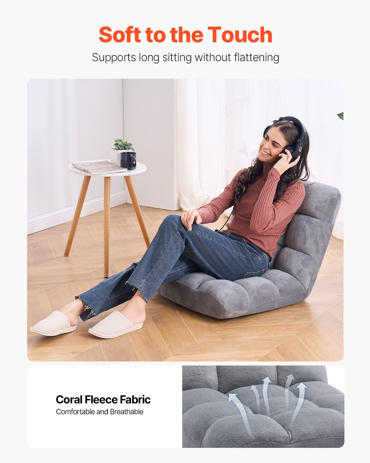 VEVOR Floor Chair Sofa Chair made of recycled foam with 14 adjustable positions, multifunctional floor armchair with backrest, ideal for sleeping and reading, lounge chair for the living room, gray