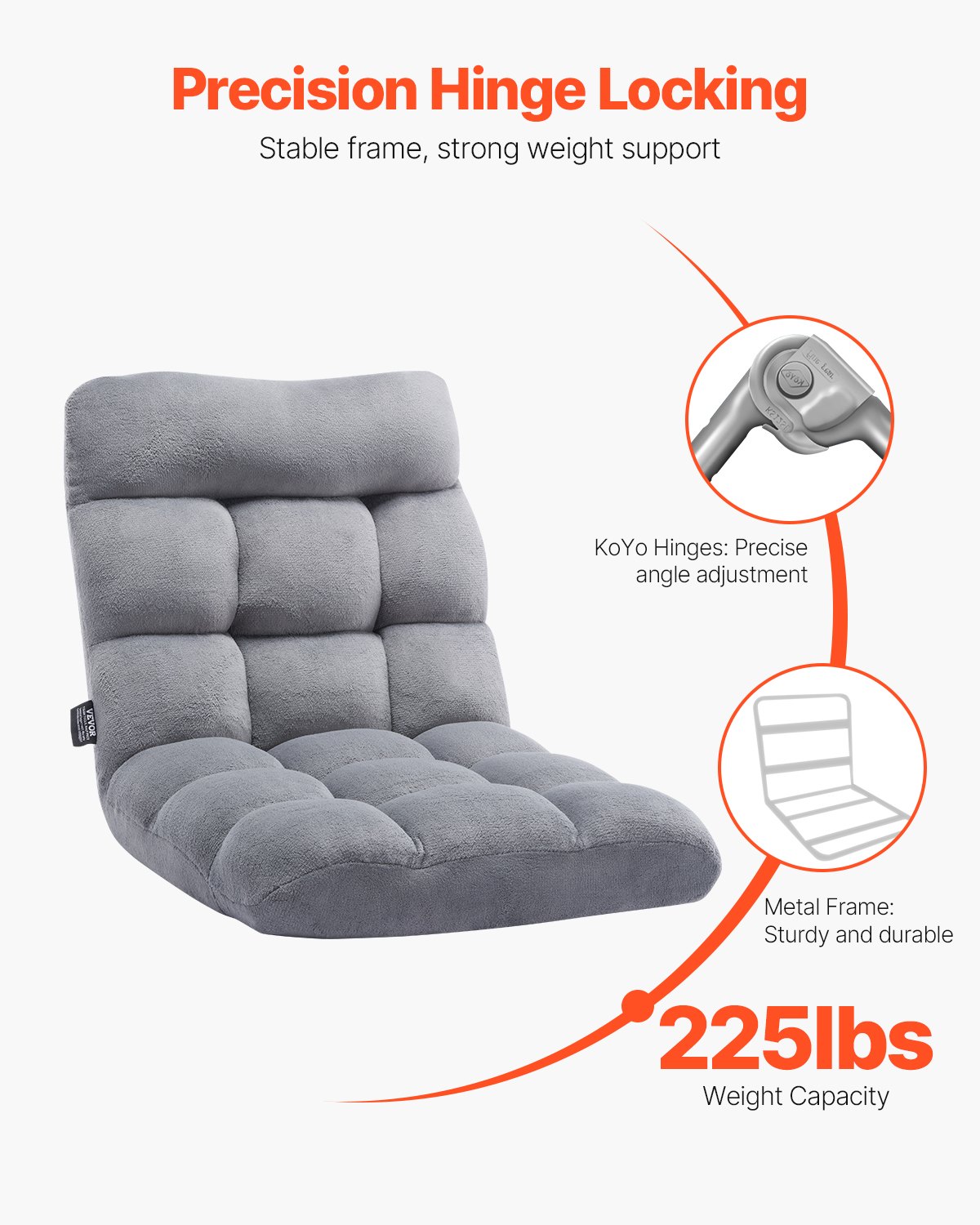 VEVOR Floor Chair Sofa Chair made of recycled foam with 14 adjustable positions, multifunctional floor armchair with backrest, ideal for sleeping and reading, lounge chair for the living room, gray