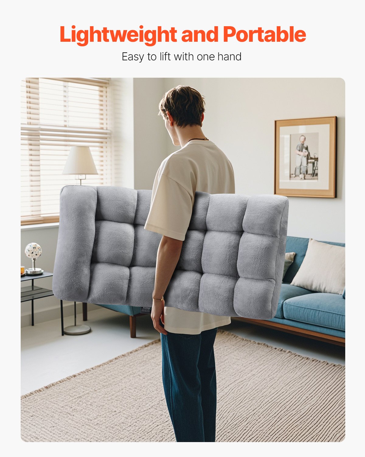 VEVOR Floor Chair Sofa Chair made of recycled foam with 14 adjustable positions, multifunctional floor armchair with backrest, ideal for sleeping and reading, lounge chair for the living room, gray