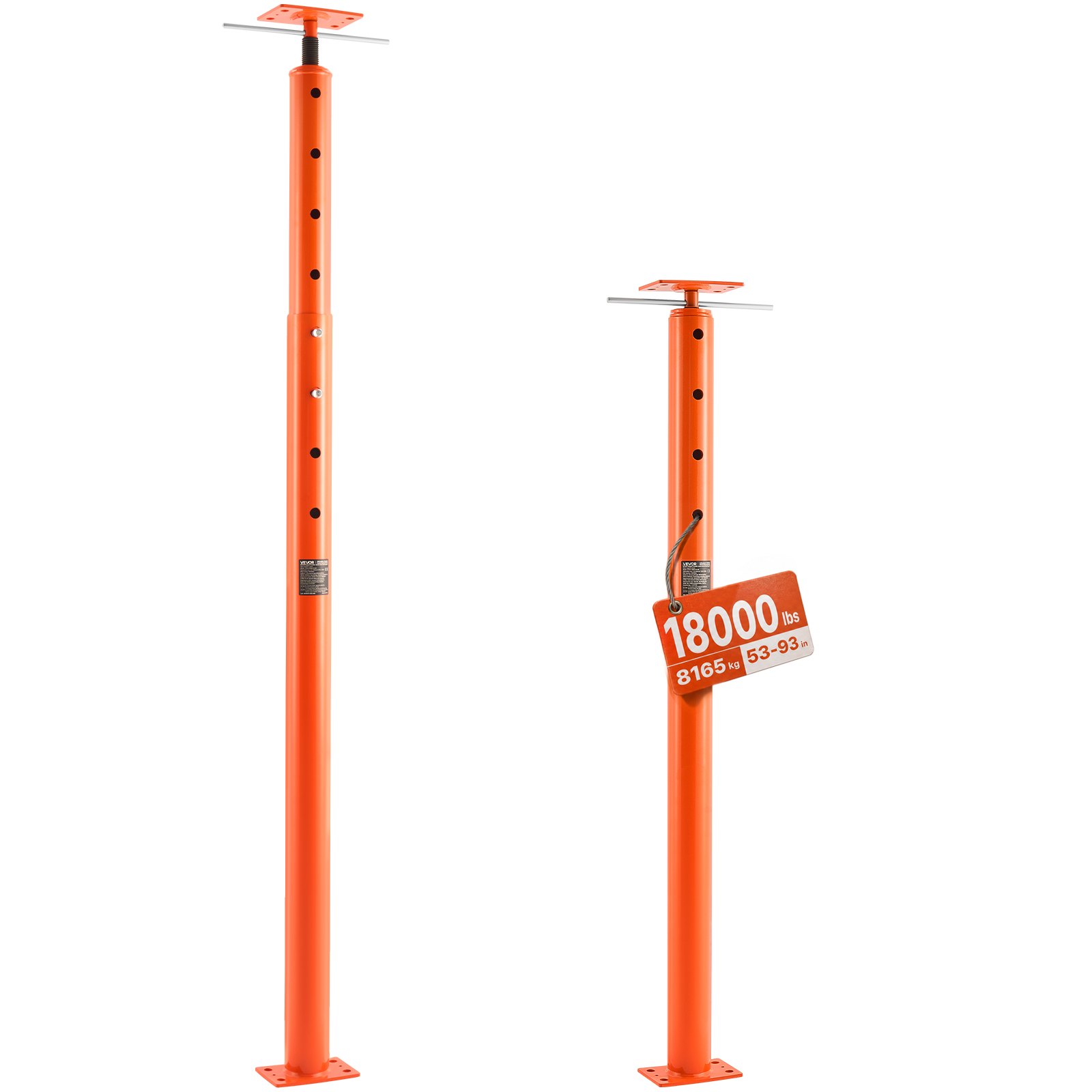 VEVOR Martinetto da Pavimento Altezza 134,62-236,22cm, Martinetto da Pavimento per Seminterrato Regolabile per Livellamento, Portata ca. 8164,66kg, Palo Supporto Sollevamento Telescopico in Acciaio