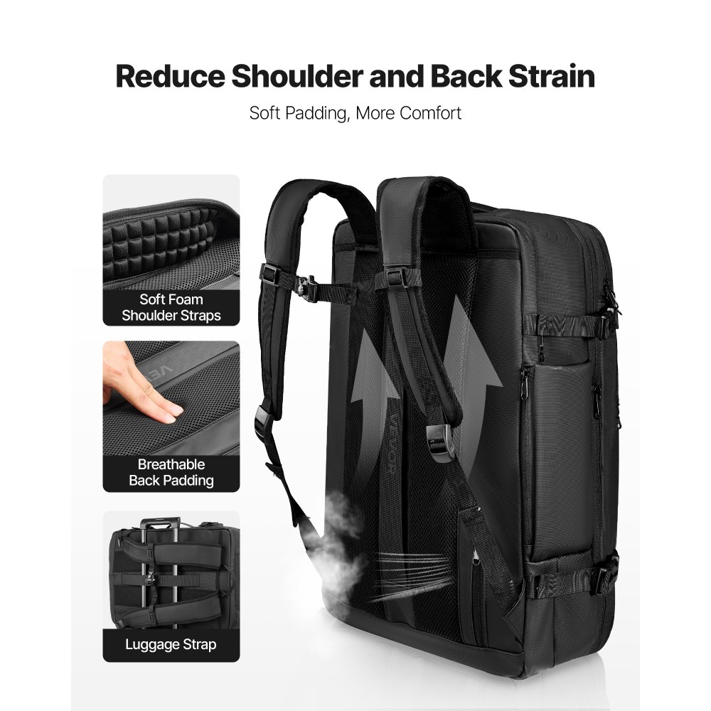 VEVOR Vacuum Travel Backpack, 80L, Expandable Vacuum Seal Compression Travel Backpack with Pump, with TSA-Approved Lock, Airback Vacpack, Water-Resistant Carry-On Suitcase Luggage, for Business, Black