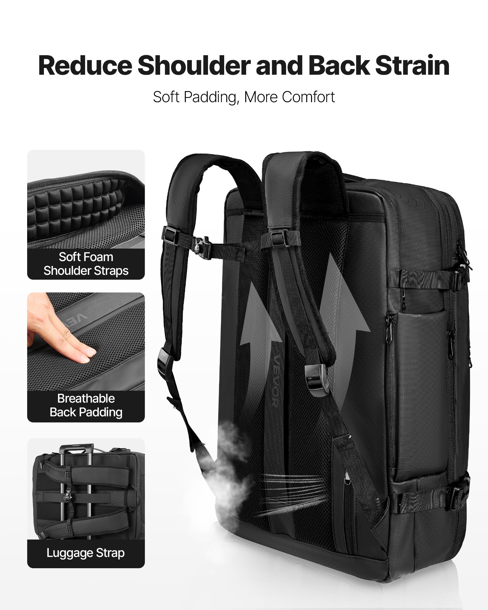 VEVOR Vacuum Travel Backpack, 80L, Expandable Vacuum Seal Compression Travel Backpack with Pump, with TSA-Approved Lock, Airback Vacpack, Water-Resistant Carry-On Suitcase Luggage, for Business, Black