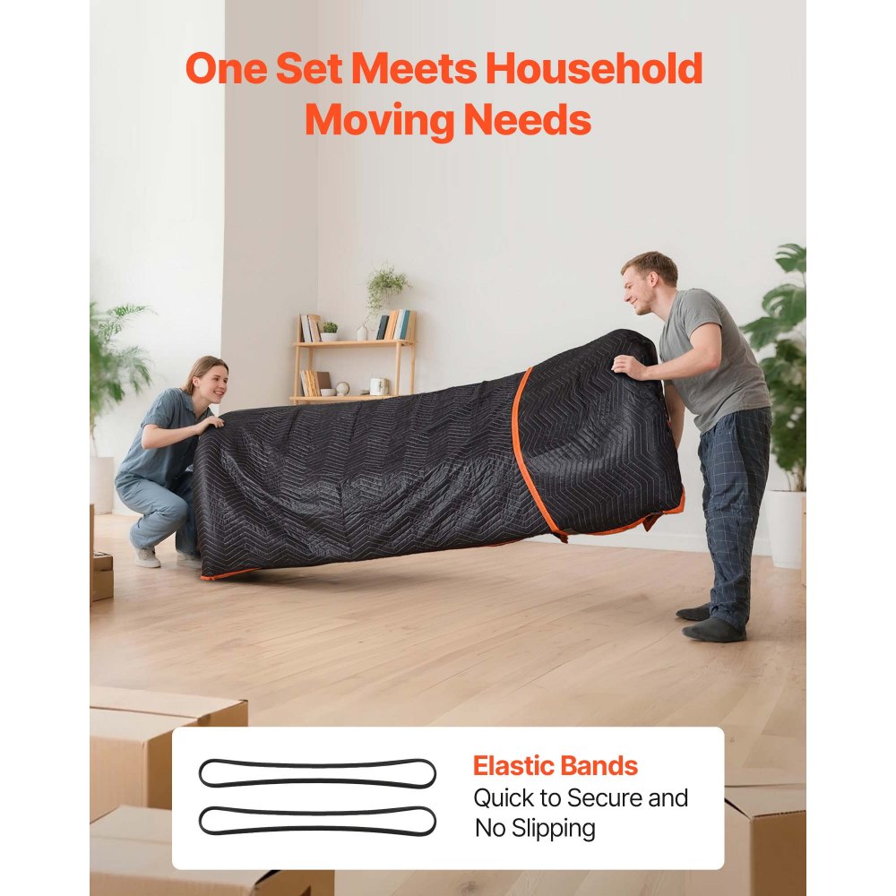VEVOR Moving Blankets 6 Pcs, 1829 x 1016 mm (14.5 kg/dz) Large Packing Blankets with Cotton Filling, Heavy Duty Nonwoven Fabric Padded Moving Blanket for Shipping, Wrapping, Protecting Furniture