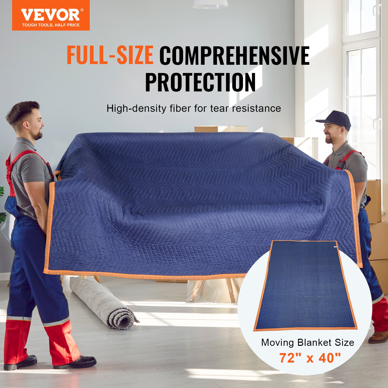 VEVOR Set di Coperte per Traslochi Mobili 1829 x 1016 mm da 6 Pezzi, Coperture Protettive Materiale in Tessuto Non Tessuto per Traslochi Trasporti Proteggere Pavimenti dei Mobili Colore Blu/Arancione