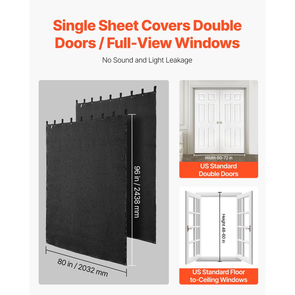 VEVOR 2 Pack Sound Dampening Blankets, 2438 x 2032 mm, Extra Large Soundproof Blanket with Grommets, Studio Grommeted Blanket with Cotton Filling, for Window, Door, Light Blocker, Music Recording