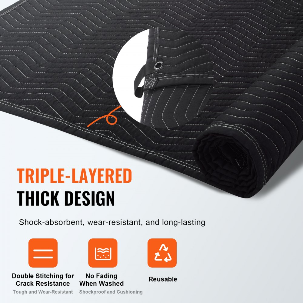 VEVOR Coperta per Traslochi Mobili 2438 x 2032mm, Copertura Protettiva in Cotone Resistente per Traslochi Trasporti Proteggere Pavimenti dei Mobili Elettrodomestici Colore Nero, Coperta Fonoassorbente