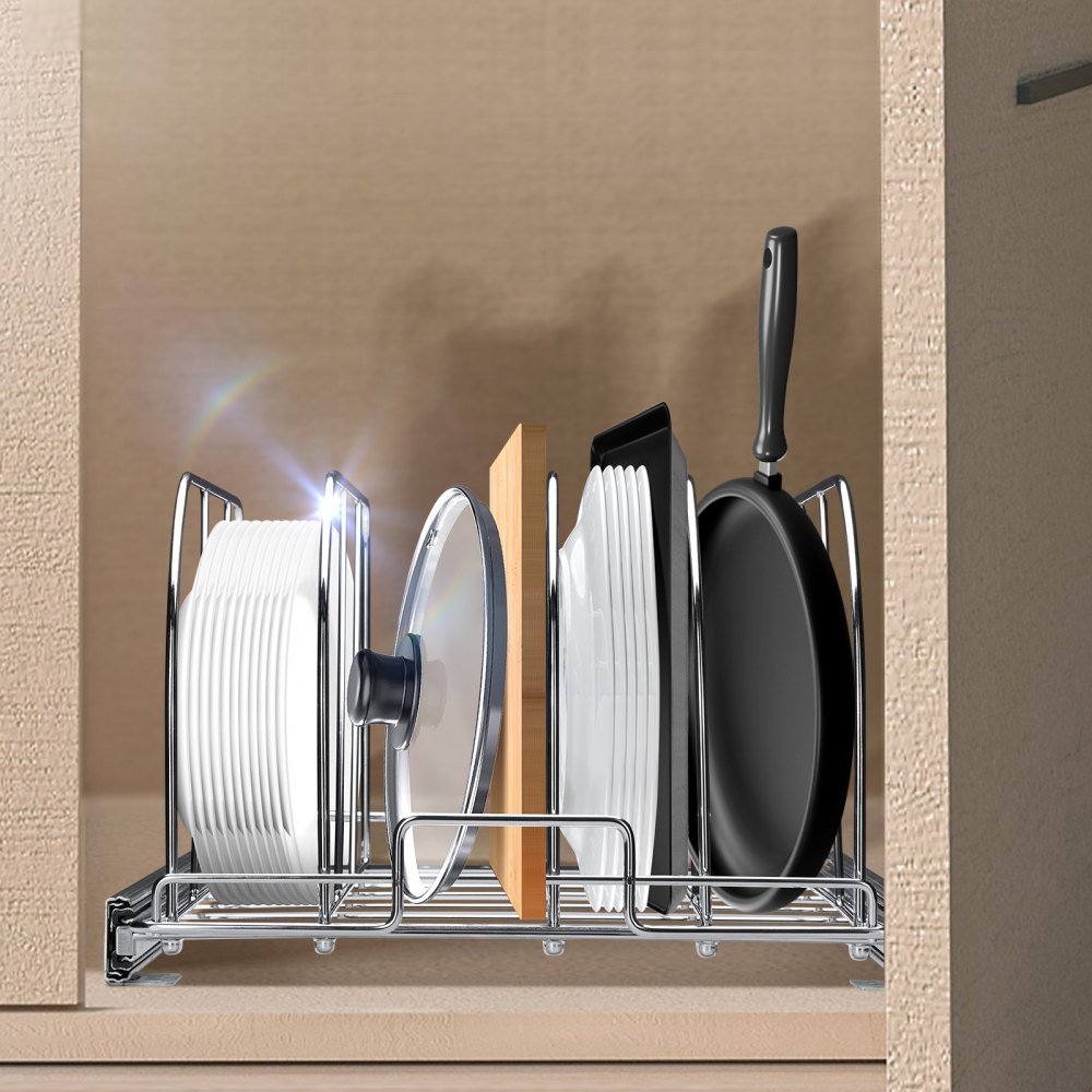VEVOR Portaoggetti Scorrevole per Pentole da Cucina con Coperchio Espandibile 31,8 x 53,3 x 22,4 cm, Porta Pentole Estraibile Sottolavello Divisori Regolabili, Porta Pentole Utensili da Cucina 20 kg