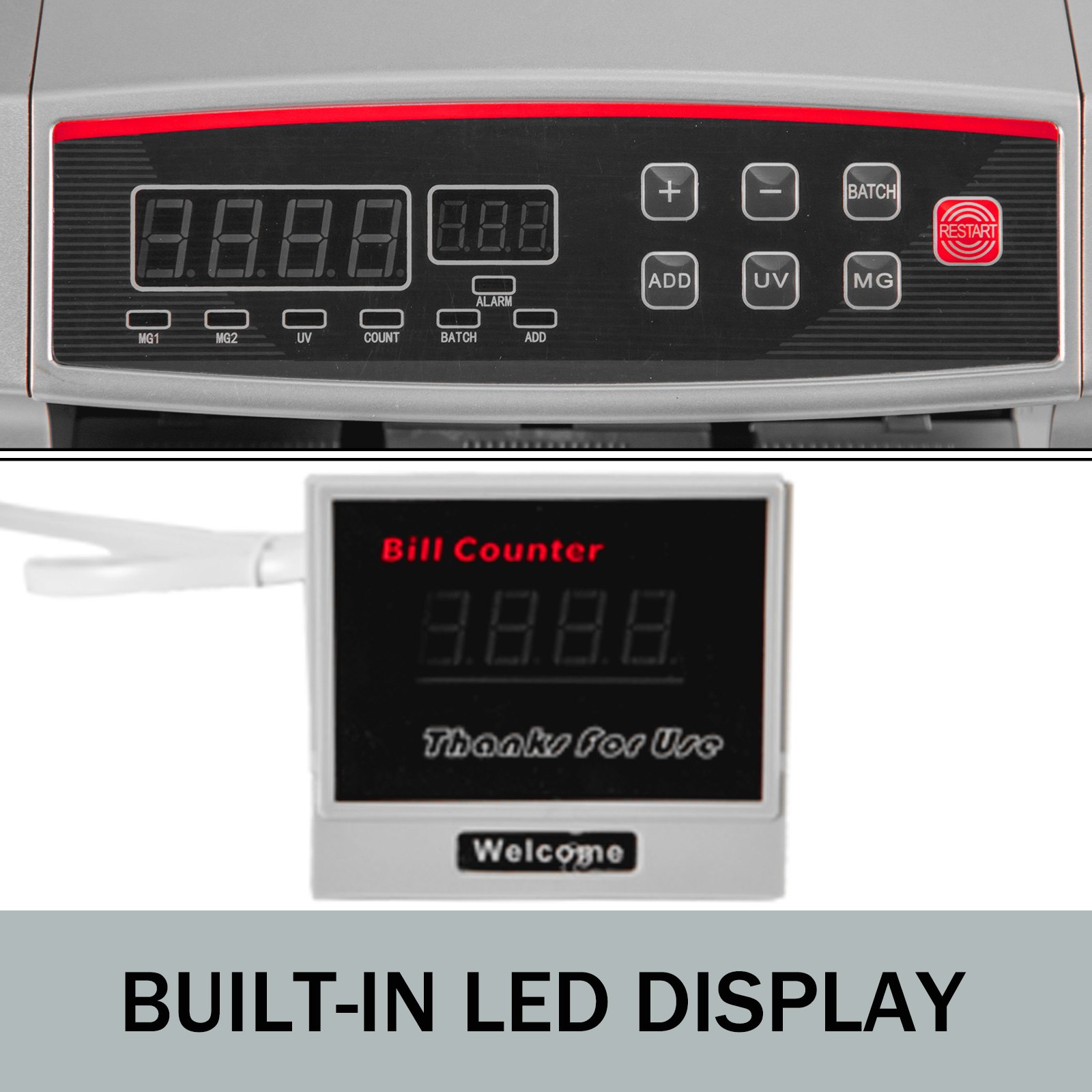 VEVOR Contatore di Denaro Macchina con Display LED Uso Domestico e Aziendale 2829A 1000 Fatture al Minuto Fattura Conteggio 300 PZ