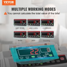 VEVOR Contasoldi, Contabanconote con rilevamento di banconote contraffatte UV, MG, IR e DD, Conta contanti USD ed EUR con ampio display LCD e display esterno per ufficio imprese