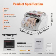 VEVOR Contasoldi, Contabanconote con rilevamento di banconote contraffatte UV, MG, IR e DD, Conta contanti USD ed EUR con ampio display LCD e display esterno per ufficio imprese
