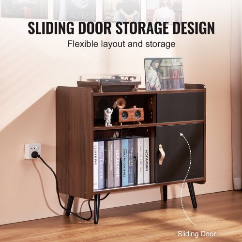 LELELINKY Grande Supporto per Piatti con Portaoggetti, Supporto per Giradischi con Ripiano, Supporto per Dischi in Vinile con Superficie di Presentazione, per Fino a 300 Album, Scaffale per