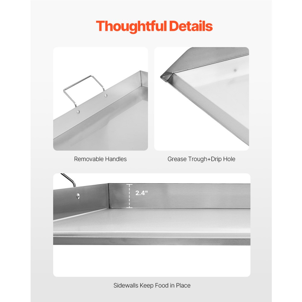 VEVOR Piastra in Acciaio Inox, Piastra Rettangolare Universale da 910x525 mm, Piastra a Gas, Pentole Spaziose da Fornello Portatili per Famiglie con Manico, per Campeggio Eventi da Esterno