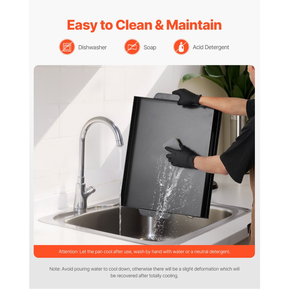 VEVOR Piastra in Acciaio al Carbonio, Piastra Rettangolare Universale da 502 x 370 mm, Piastra a Gas per Teppanyaki, Pentole Portatili con Manico, per Campeggio Festa Eventi da Esterno, Nero