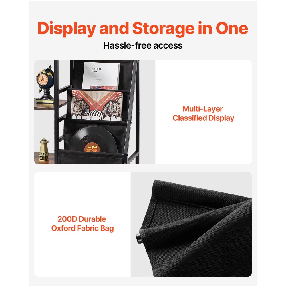 VEVOR Supporto per Giradischi, Contiene Fino a 200 Album, Supporto per Giradischi a 3 Livelli con Stazione di Ricarica e Porte USB, con Contenitore per Dischi in Vinile Porta Dischi per Soggiorno,Nero