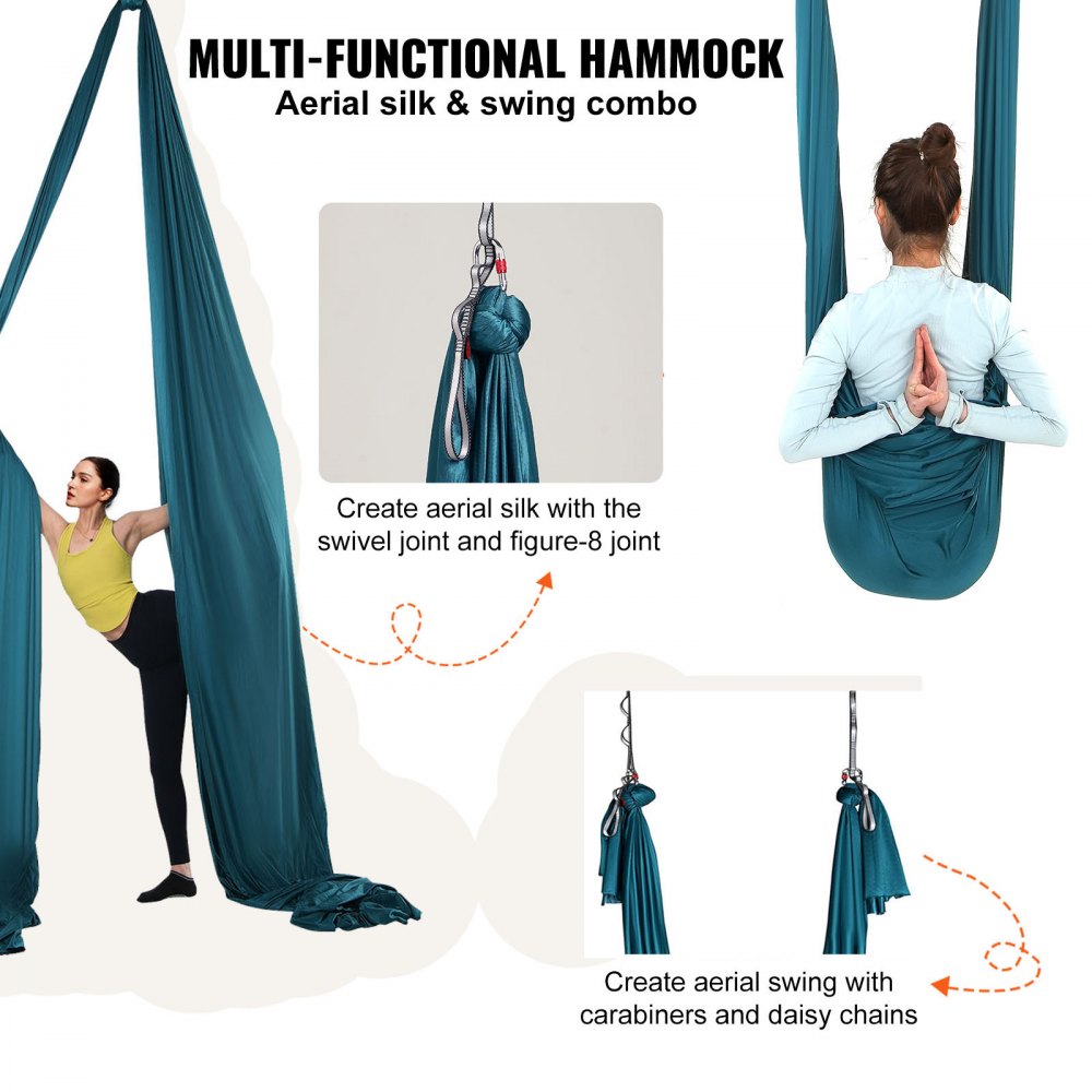 VEVOR Aerial Yoga Hammock Set 10 x 2.8 m, Green Aerial Yoga Swing Air Flying, Indoor Aerial Yoga Hammock Swing 1000 kg Max. Load Capacity, incl. Yoga Socks & Steel Carabiner & Aluminum Swivel