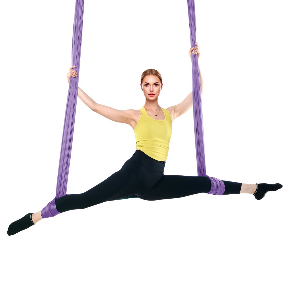 VEVOR Aerial Yoga Hammock Set 4 x 2.8 m, Purple Aerial Yoga Swing Air Flying, Yoga Swing Hammock Swing 1000 kg Max. Load Capacity, incl. Yoga Socks & Steel Carabiners, Anti-Gravity Exercises