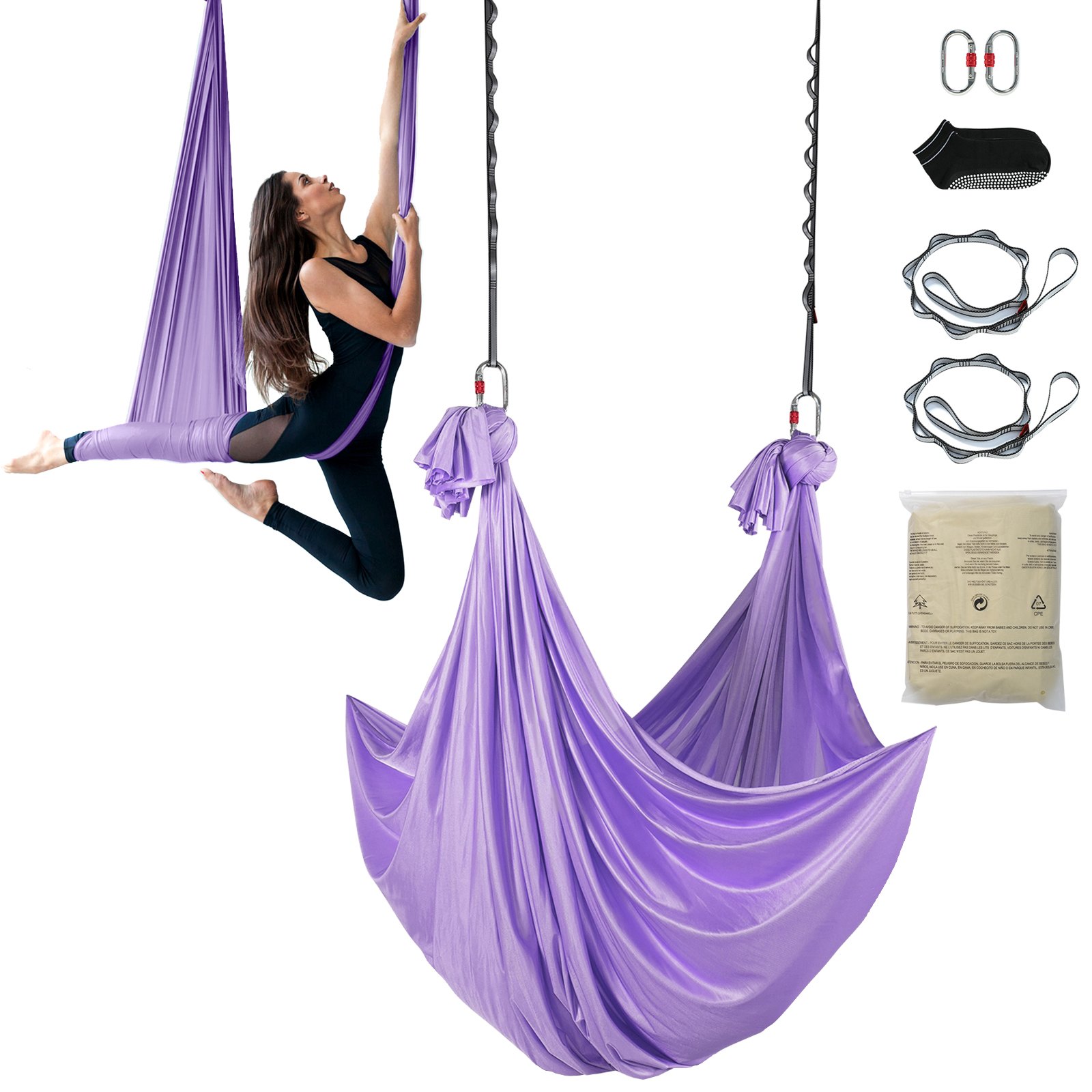 VEVOR Amaca e altalena per yoga aerea, kit per principianti yoga con tessuto in nylon da 100 g/m², installazione semplice, volo antigravità per bodybuilding fitness di tutti i livelli, viola