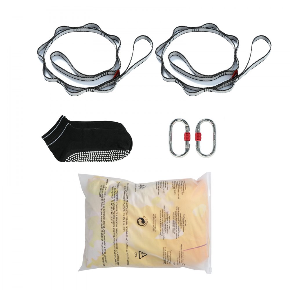 VEVOR Amaca e Altalena per Yoga Aerea, 5,5 Metri, Starter Kit Tessuto in Nylon da 100 g/m², Hardware Completo e Guida di Installazione Facile, Volo Antigravità per Bodybuilding, Oro