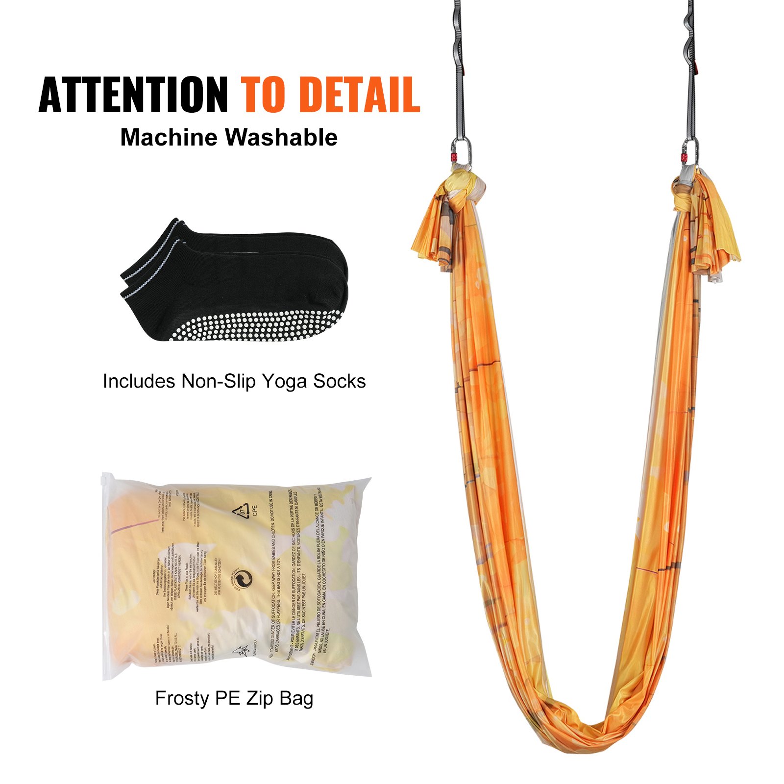 VEVOR Amaca e Altalena per Yoga Aerea, 5,5 Metri, Starter Kit Tessuto in Nylon da 100 g/m², Hardware Completo e Guida di Installazione Facile, Volo Antigravità per Bodybuilding, Oro