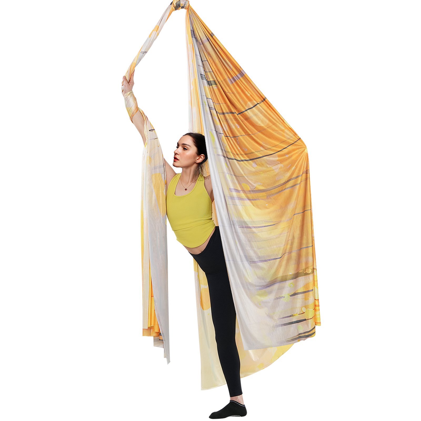 VEVOR Aerial Yoga Hammock Set 5 x 2.8 m, Golden Aerial Yoga Swing Air Flying, Yoga Swing Hammock Swing 1000 kg Max. Load Capacity, incl. Yoga Socks & Steel Carabiners, Anti-Gravity Exercises