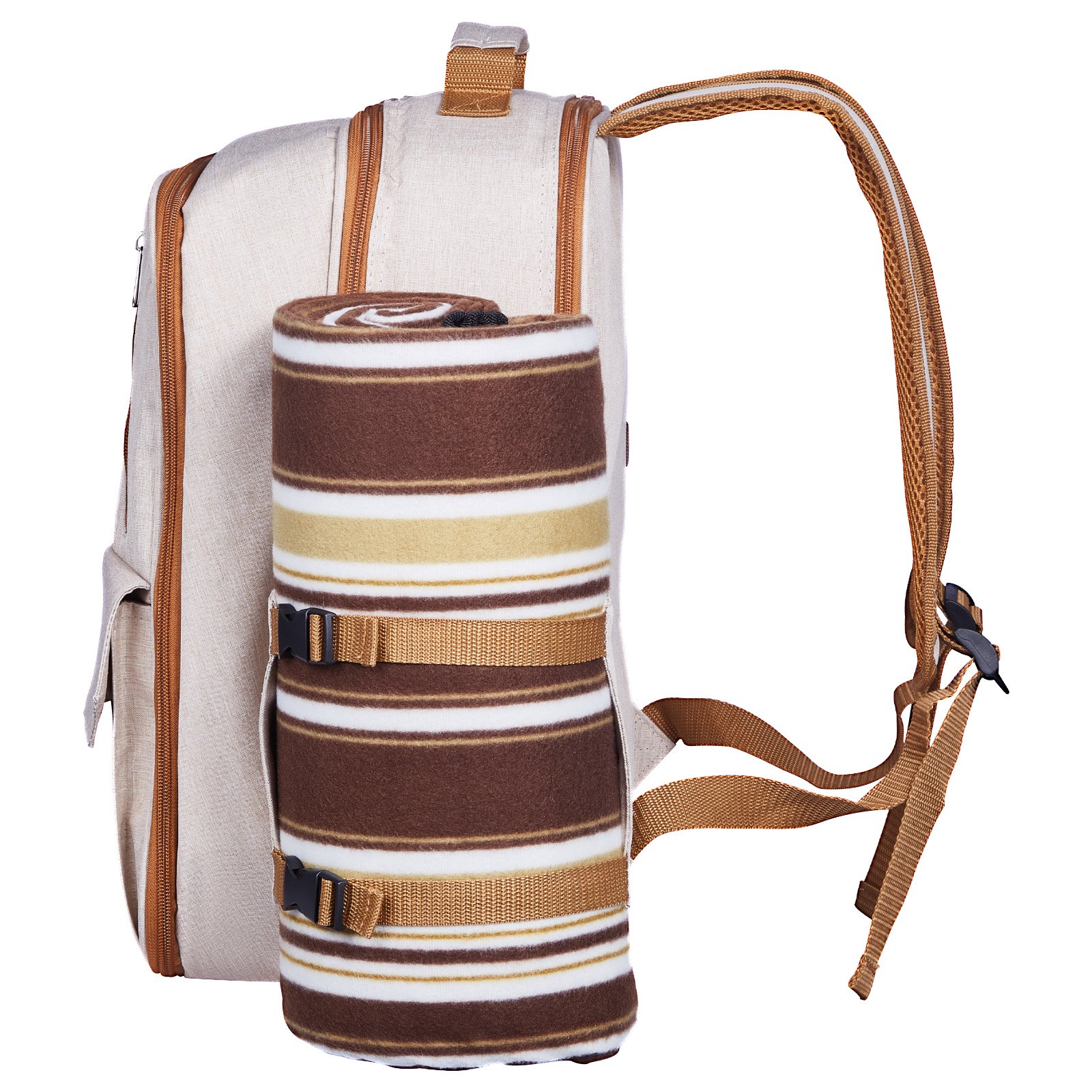 VEVOR Zaino da Picnic per 4 Persone, Capacità di 20 L Borsa da Picnic da Spiaggia con Portabottiglie Vino Staccabile, Coperta Leggera, Set di Piatti e Posate per Escursionismo, Campeggio, Beige