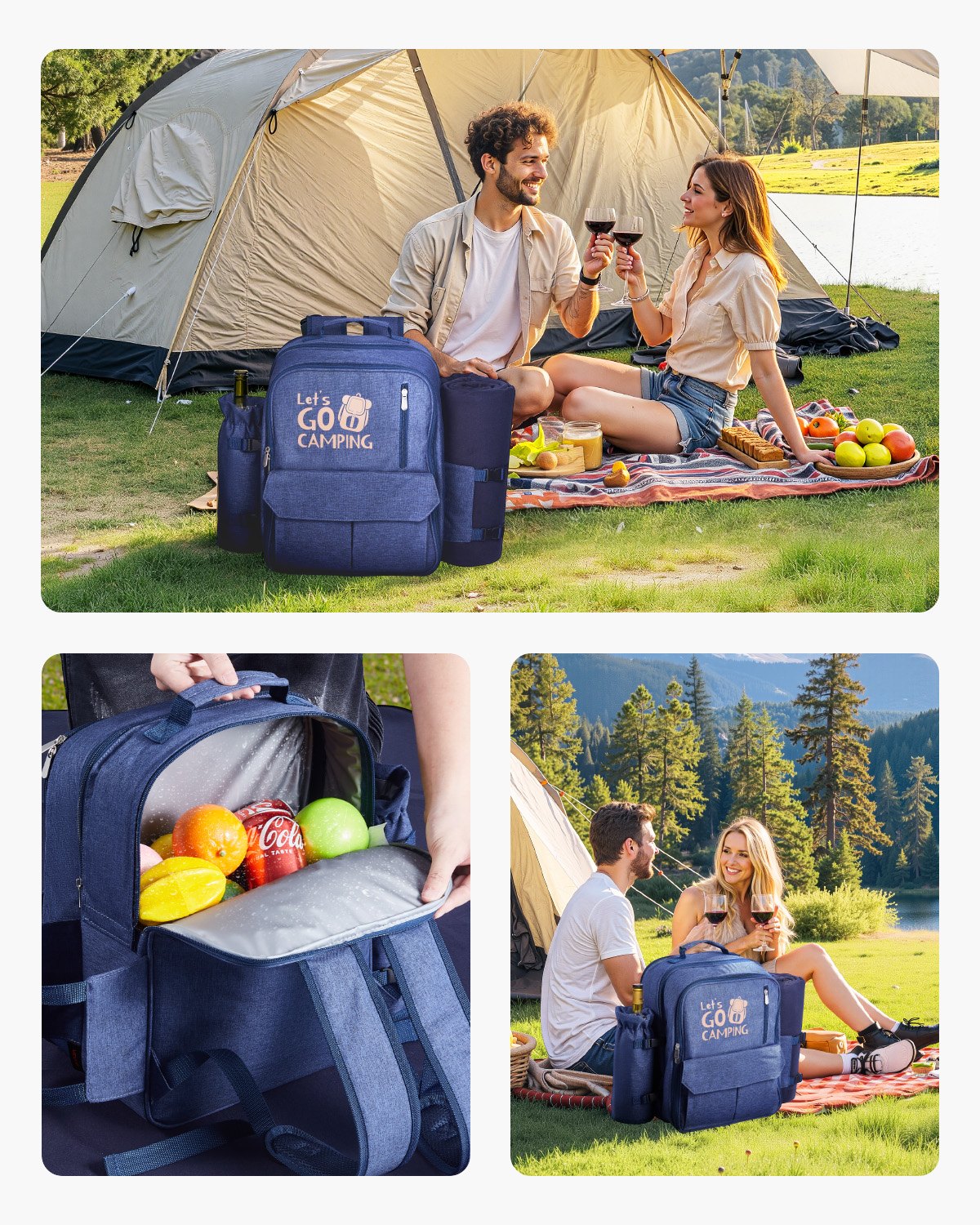 VEVOR Picnic Backpack/Picnic Bag (20 L) for 4 People with Insulated & Cooler Compartment & Removable Bottle/Wine Holder, Lightweight Blanket, Plate and Cutlery Set for Hiking and Camping, Navy Blue
