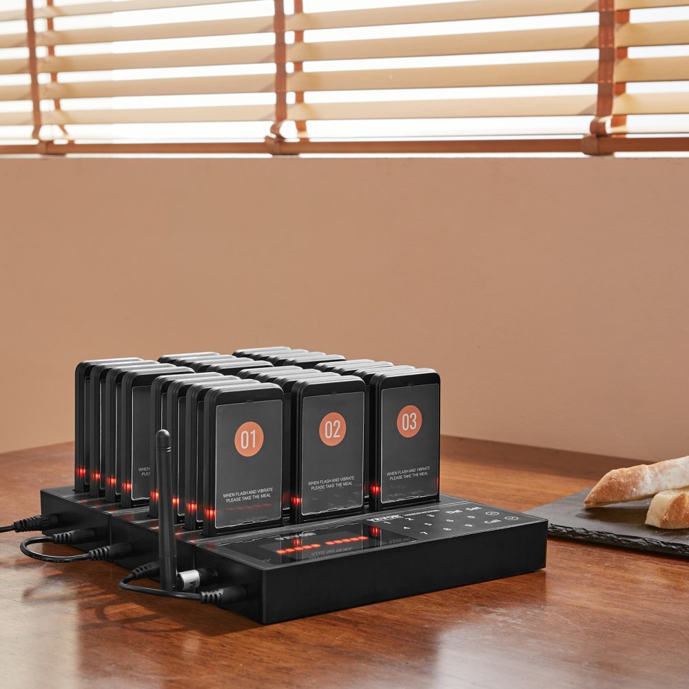 VEVOR Cercapersone per ristoranti, Segnale coda wireless con portata 400 m, Cercapersone per chiamata ospite con vibrazione e lampeggiamento, 24 cercapersone per camion di cibo, Chiesa