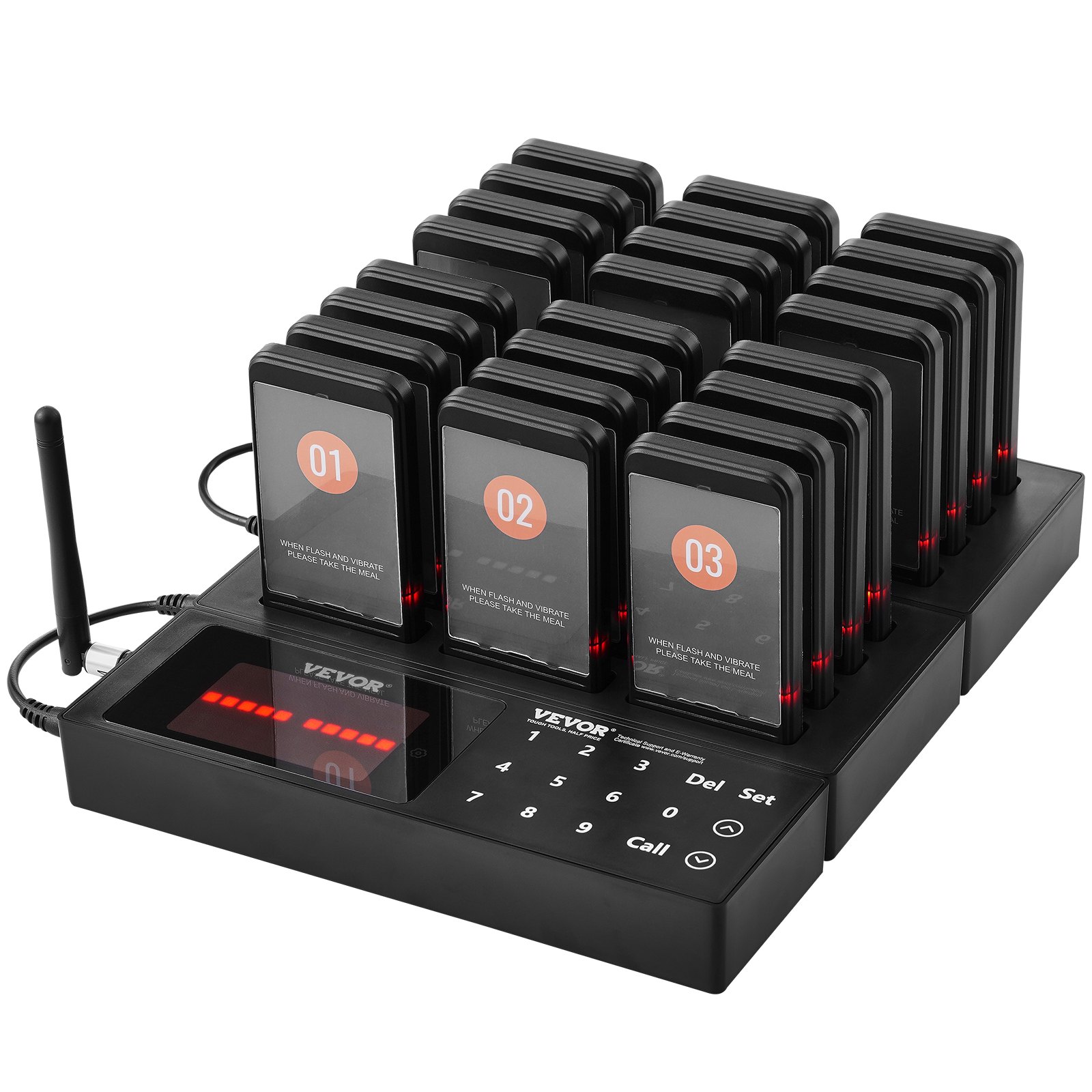 VEVOR Restaurant Pager System, Wireless Queue Signal with 400m Range, Beeper for Answering Guest Calls with Vibration and Flashing, 24 Pagers for Food Trucks, Churches