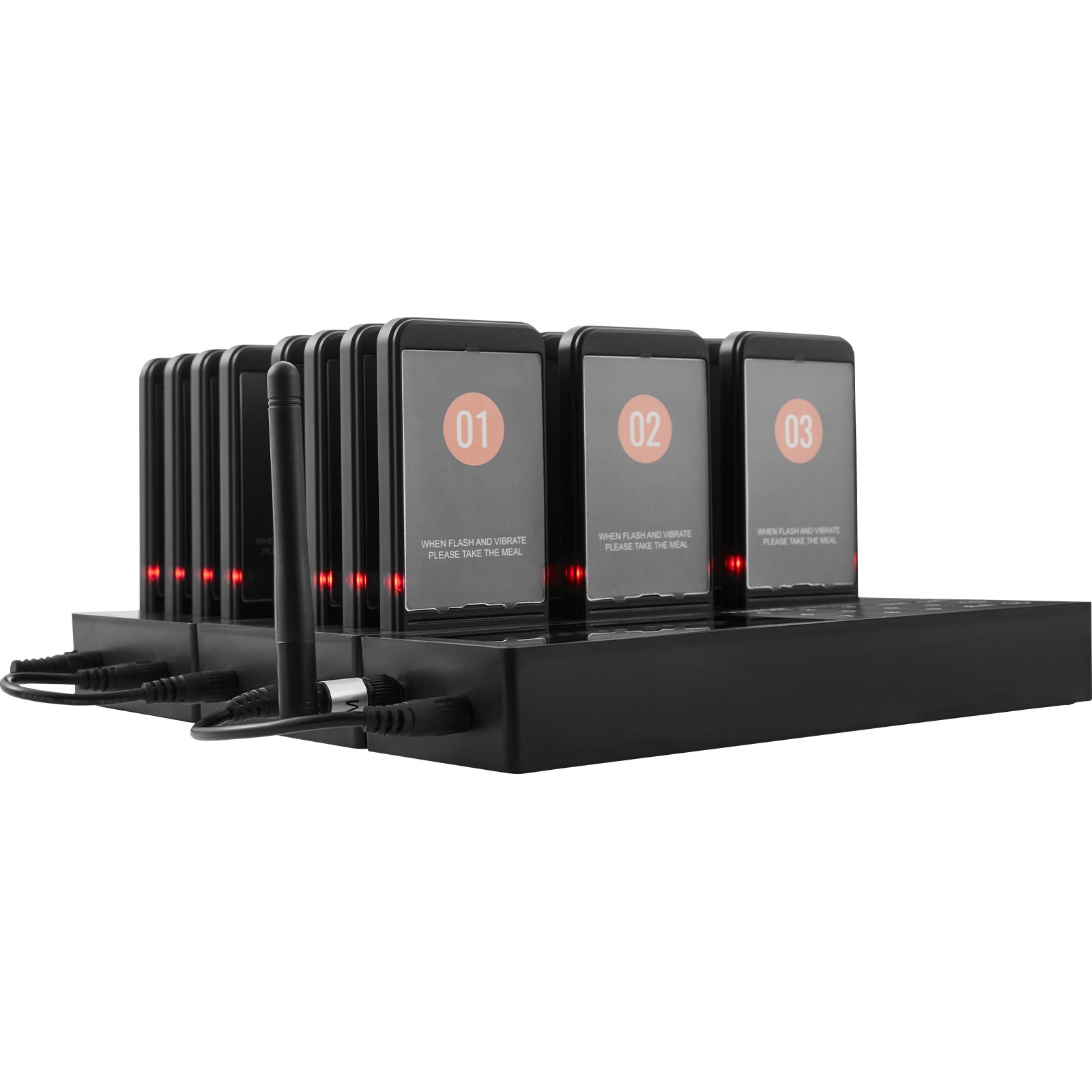 VEVOR Restaurant Pager System, Wireless Queue Signal with 400m Range, Beeper for Answering Guest Calls with Vibration and Flashing, 24 Pagers for Food Trucks, Churches