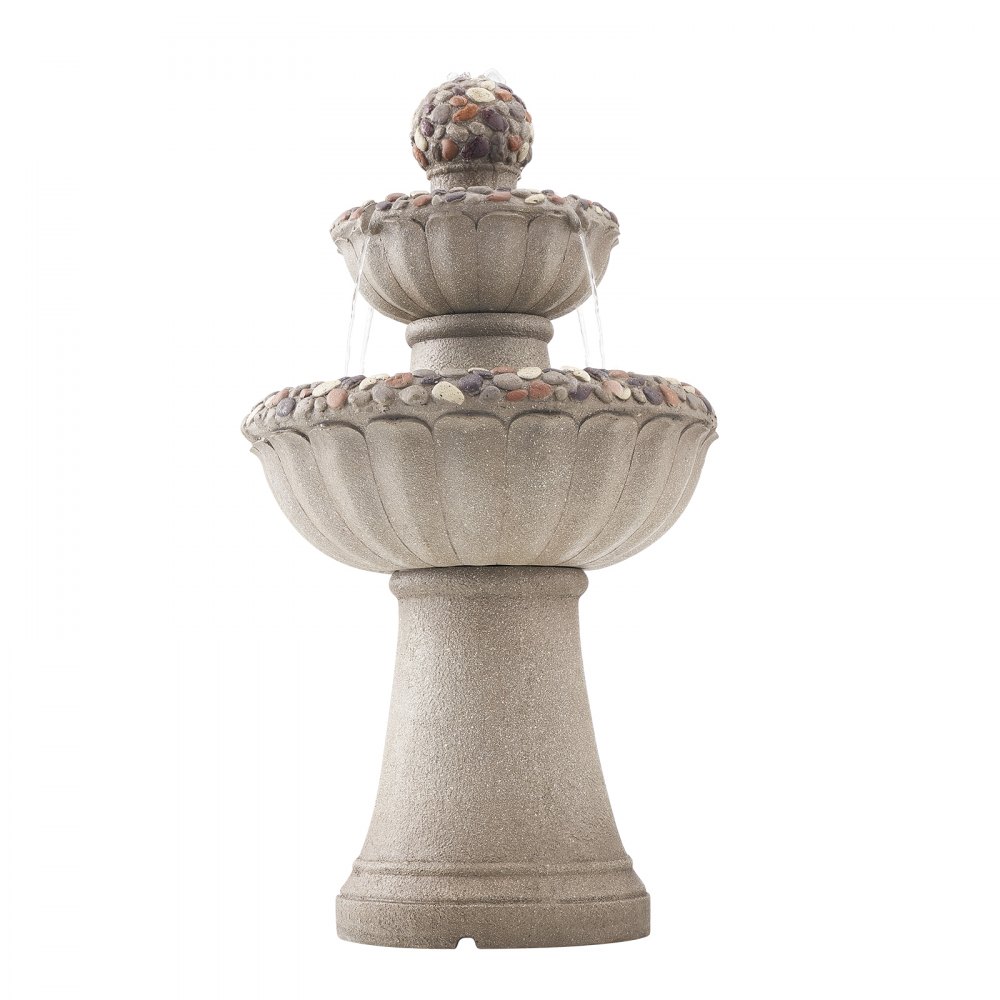 VEVOR Fontana da Esterno, Fontana e Cascata da 480 x 480 x 927 mm, Fontane in Fibra di Vetro e Resina a 2 Livelli con Base in Roccia da Pavimento e Pompa, per Esterni, Interni, Giardino, Casa