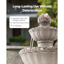 VEVOR Fontana da Esterno, Fontana e Cascata da 480 x 480 x 927 mm, Fontane in Fibra di Vetro e Resina a 2 Livelli con Base in Roccia da Pavimento e Pompa, per Esterni, Interni, Giardino, Casa