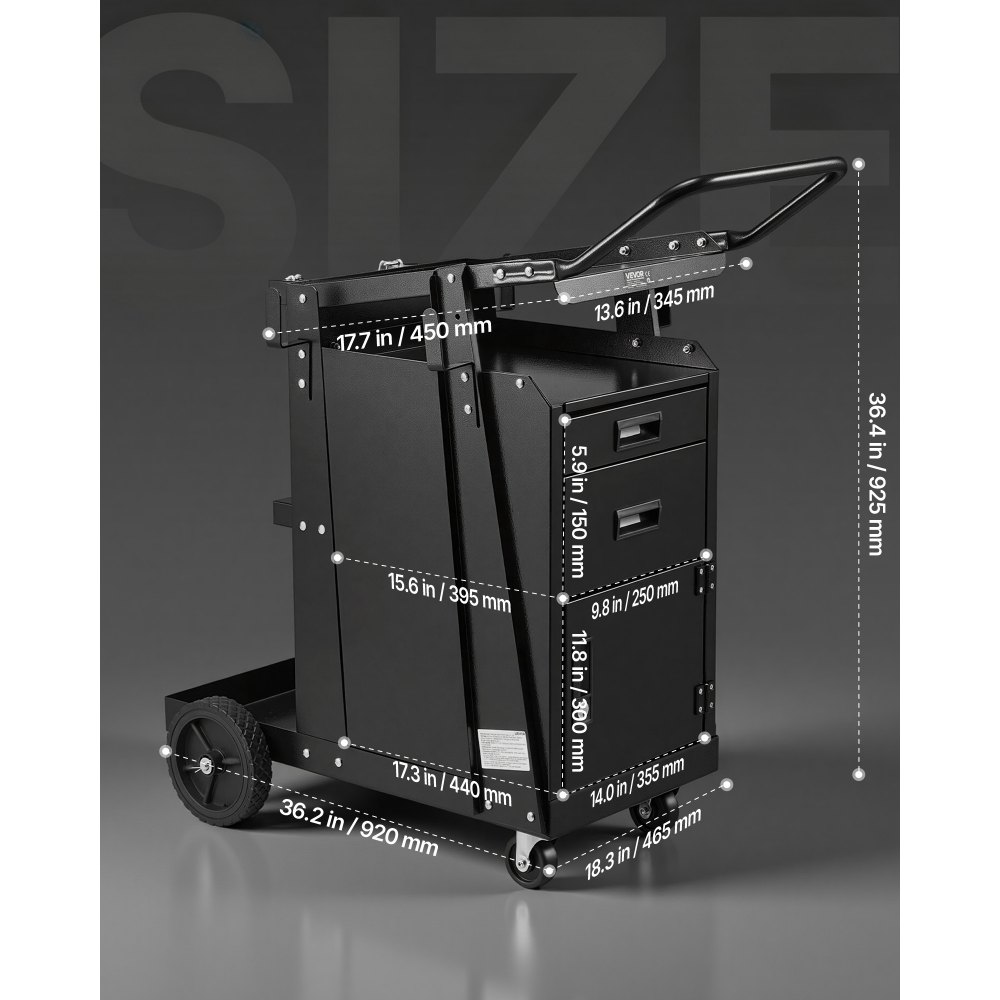 VEVOR Carrello per Saldatura a 2 Cassetti per Impieghi Gravosi con Armadio Antifurto con Serratura, Carrello per Saldatrice, Capacità Peso Statico 158,75 kg Ruote Girevoli 360° per Saldatrice MIG TIG