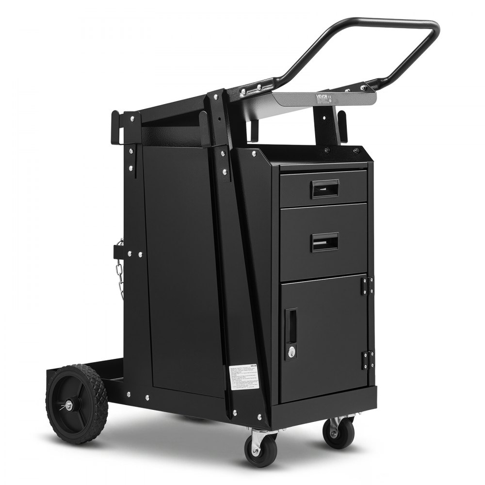 VEVOR Carrello per Saldatura a 2 Cassetti per Impieghi Gravosi con Armadio Antifurto con Serratura, Carrello per Saldatrice, Capacità Peso Statico 158,75 kg Ruote Girevoli 360° per Saldatrice MIG TIG