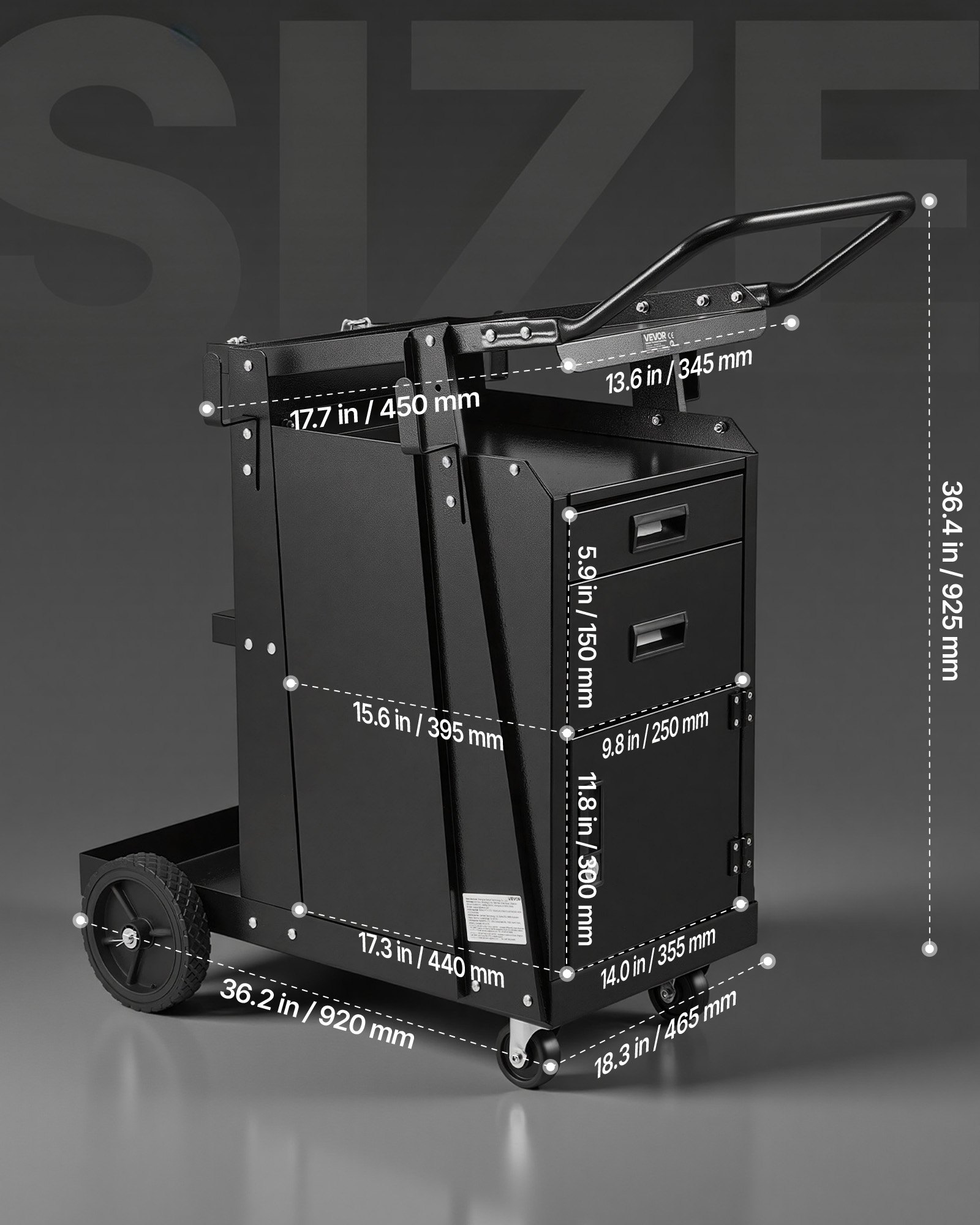 VEVOR Carrello per Saldatura a 2 Cassetti per Impieghi Gravosi con Armadio Antifurto con Serratura, Carrello per Saldatrice, Capacità Peso Statico 158,75 kg Ruote Girevoli 360° per Saldatrice MIG TIG