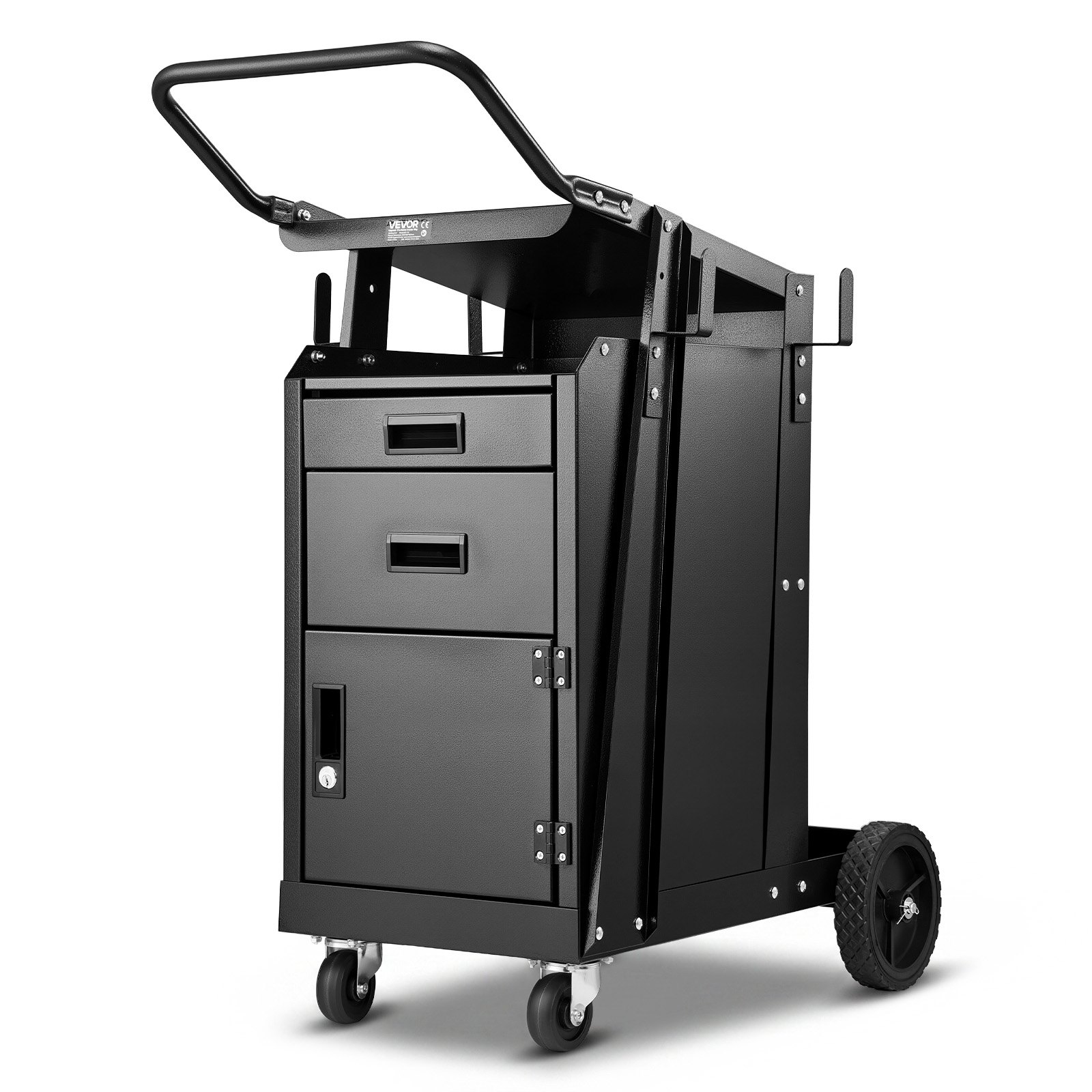VEVOR Carrello per Saldatura a 2 Cassetti per Impieghi Gravosi con Armadio Antifurto con Serratura, Carrello per Saldatrice, Capacità Peso Statico 158,75 kg Ruote Girevoli 360° per Saldatrice MIG TIG