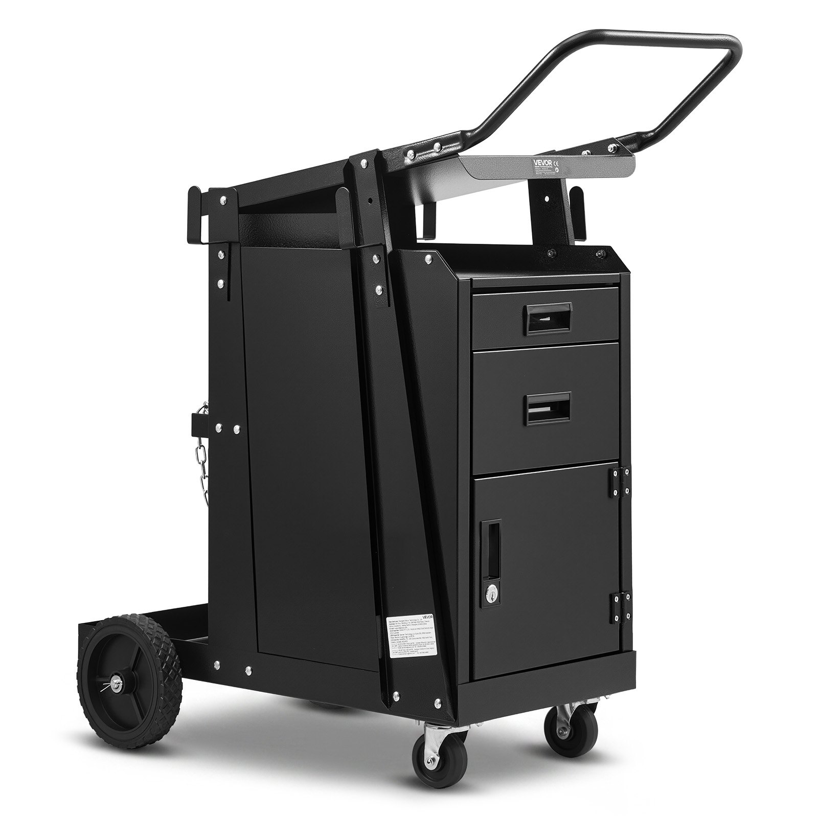 VEVOR Carrello per Saldatura a 2 Cassetti per Impieghi Gravosi con Armadio Antifurto con Serratura, Carrello per Saldatrice, Capacità Peso Statico 158,75 kg Ruote Girevoli 360° per Saldatrice MIG TIG