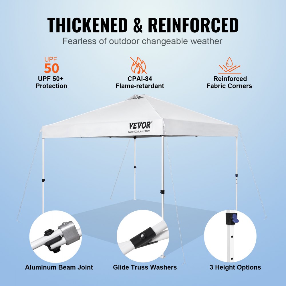 VEVOR Gazebo Tenda Pop-up Pieghevole 3 x 3 m Telo Rivestito in Argento PU 250 D con Borsa a Rotelle Portatile, Tendalino Impermeabile per Eventi Feste da Campeggio all'Aperto Giardino Cortile Bianco