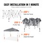 VEVOR Gazebo Tenda Pop-up Pieghevole 3 x 3 m Telo Rivestito in Argento PU 250 D con Borsa a Rotelle Portatile, Tendalino Impermeabile per Eventi Feste da Campeggio all'Aperto Giardino Cortile Grigio