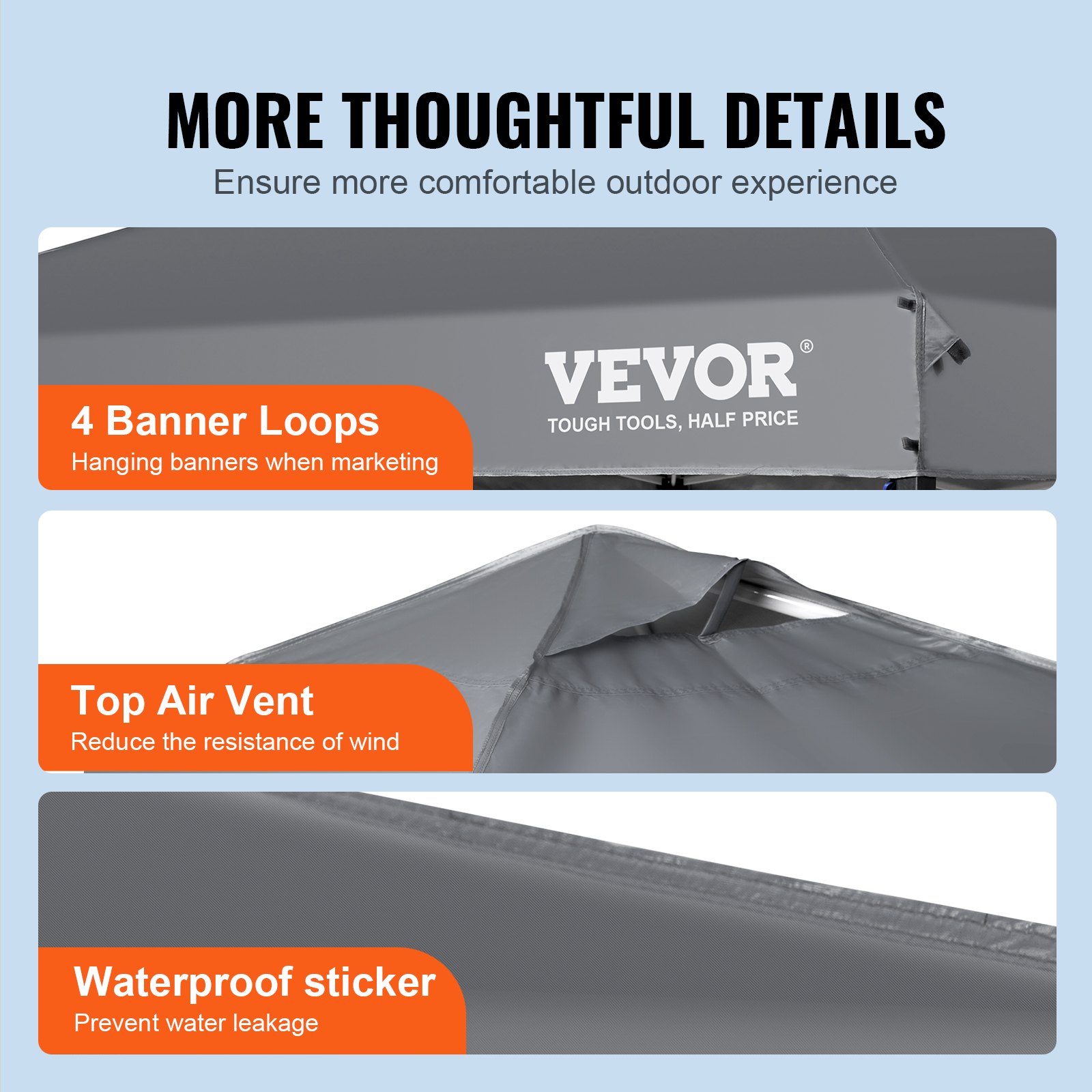 VEVOR Gazebo Tenda Pop-up Pieghevole 3 x 3 m Telo Rivestito in Argento PU 250 D con Borsa a Rotelle Portatile, Tendalino Impermeabile per Eventi Feste da Campeggio all'Aperto Giardino Cortile Grigio
