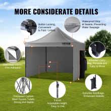 VEVOR Gazebo Tenda Pop-up Pieghevole con Pareti Laterali Rimovibili Gazebo 304,8 x 304,8 cm Portatile con Borsa a Rotelle, Tendalino Impermeabile per Eventi Feste Campeggio all'Aperto Giardino Cortile