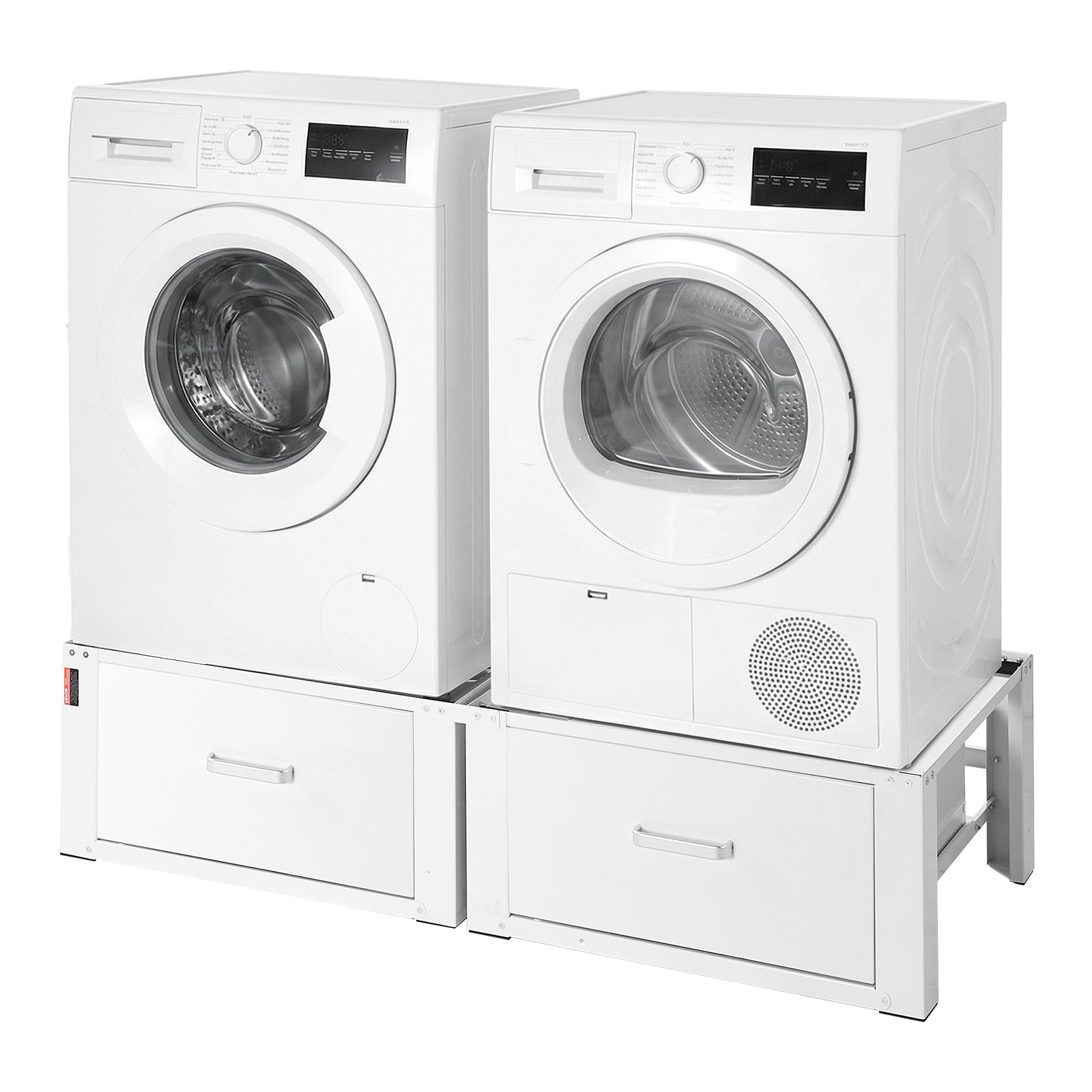 VEVOR Supporto per Lavatrice Asciugatrice Base Universale Altezza 290 mm Carico max. 150 kg Piedini Antiscivolo, Piedistallo per Lavatrice in Acciaio Set da 2 pezzi con Cassetto Portaoggetti, Bianco