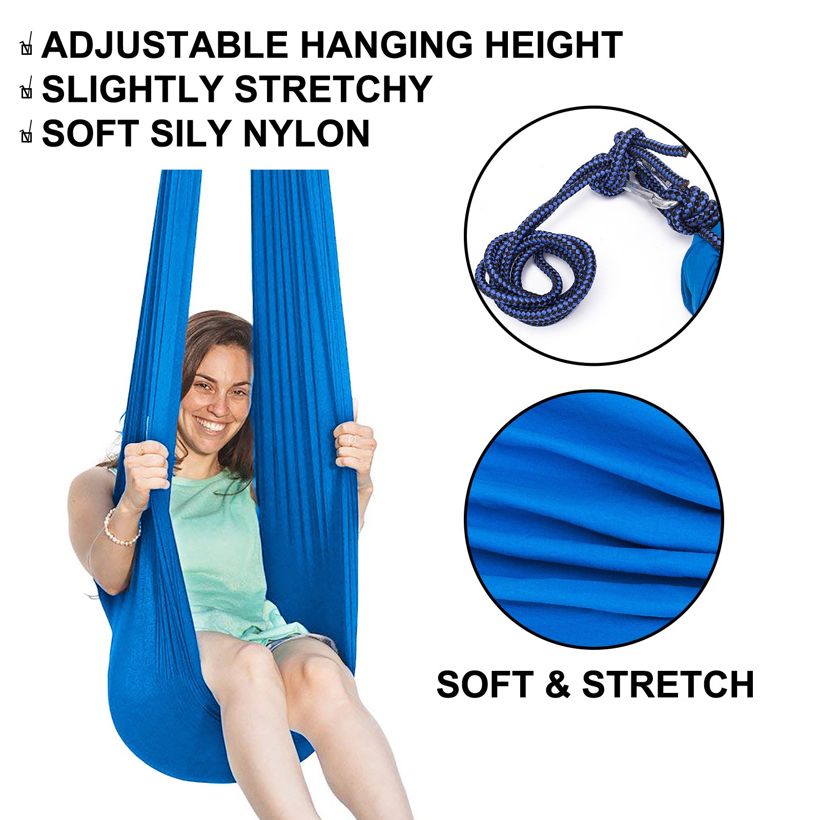 VEVOR Amaca Yoga Antigravity Blu, Yoga Amaca per Pilates Altalena Amaca Altalena Yoga per Volo Aereo in Nylon Liscio per Bambini o Adulti, Terapia con Corda capacità Nominale 80KG, Massima 100KG