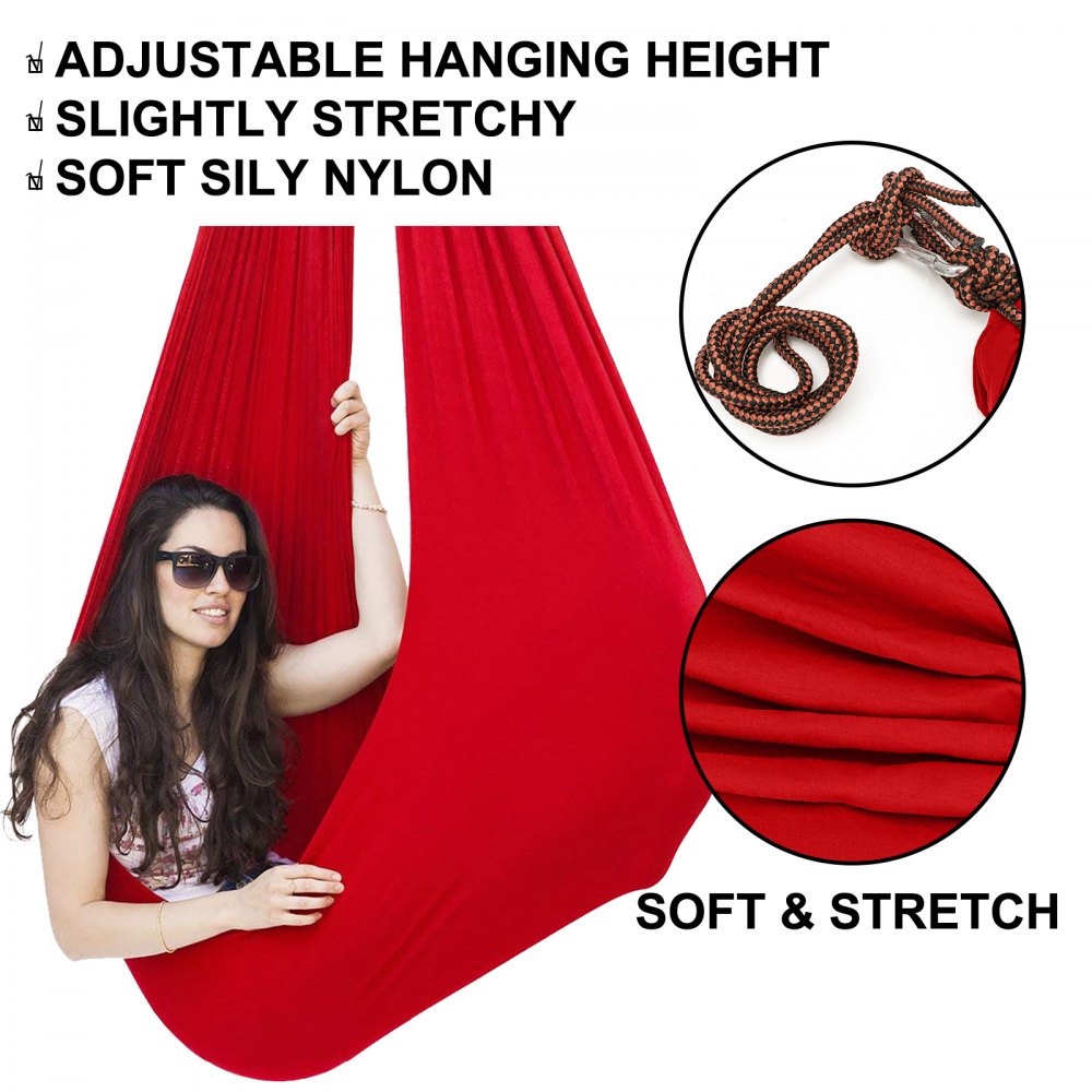 VEVOR Yoga Antigravity Rossa Regolabile, Yoga Amaca per Pilates, Praticando Yoga Aerea in Nylon Liscio per Bambini o Adulti, con Corda capacità Nominale 80KG, Massima 100KG per Esercizi Inversione