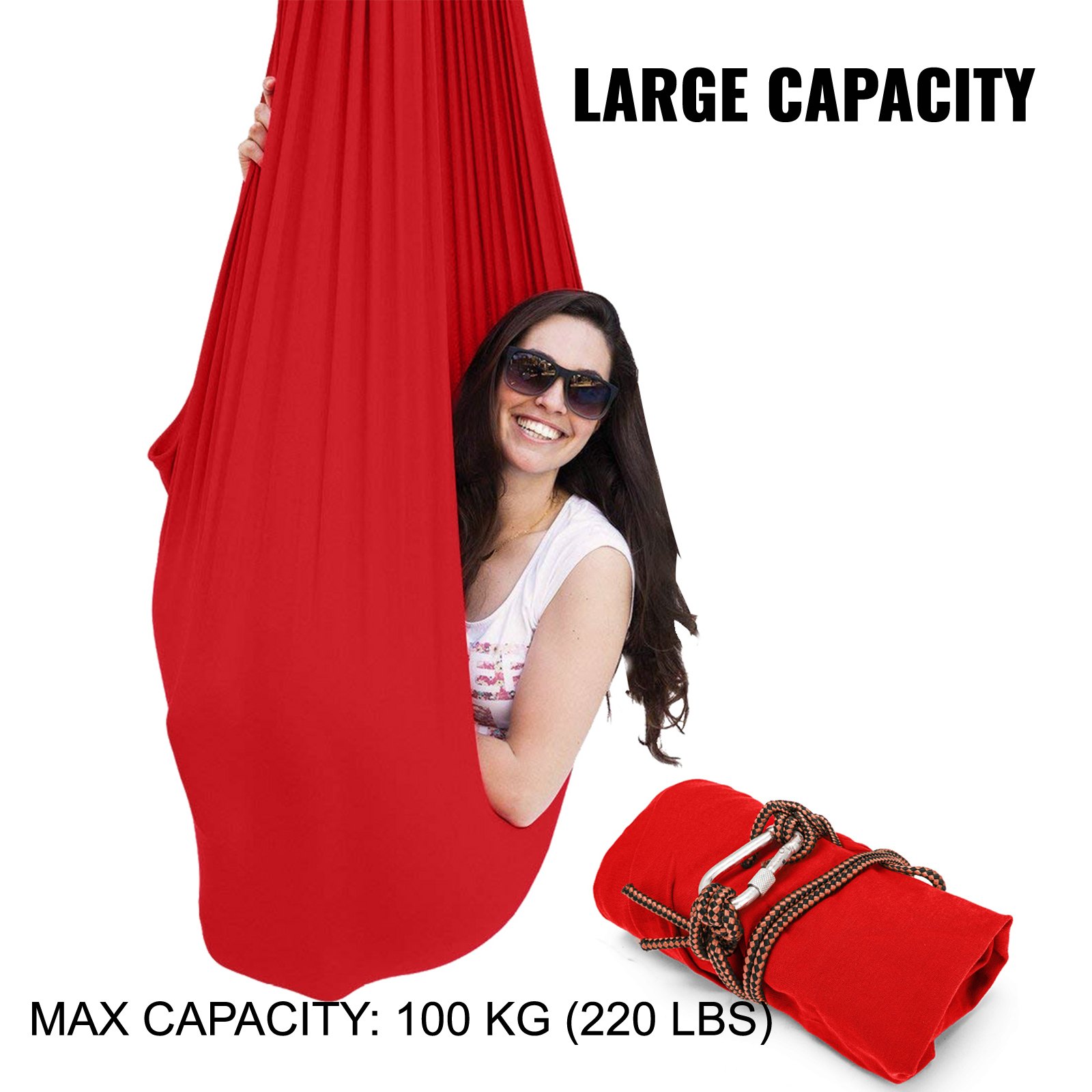 VEVOR Yoga Antigravity Rossa Regolabile, Yoga Amaca per Pilates, Praticando Yoga Aerea in Nylon Liscio per Bambini o Adulti, con Corda capacità Nominale 80KG, Massima 100KG per Esercizi Inversione