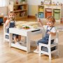 VEVOR Tavolo per Bambini con 2 Sedie Contenitore Portaoggetti in Tessuto Sotto, Set da Tavolo per Leggere Disegnare Scrivere, Set di Sedie per Bambini per l'Asilo Nido, Mobili per Sala Giochi