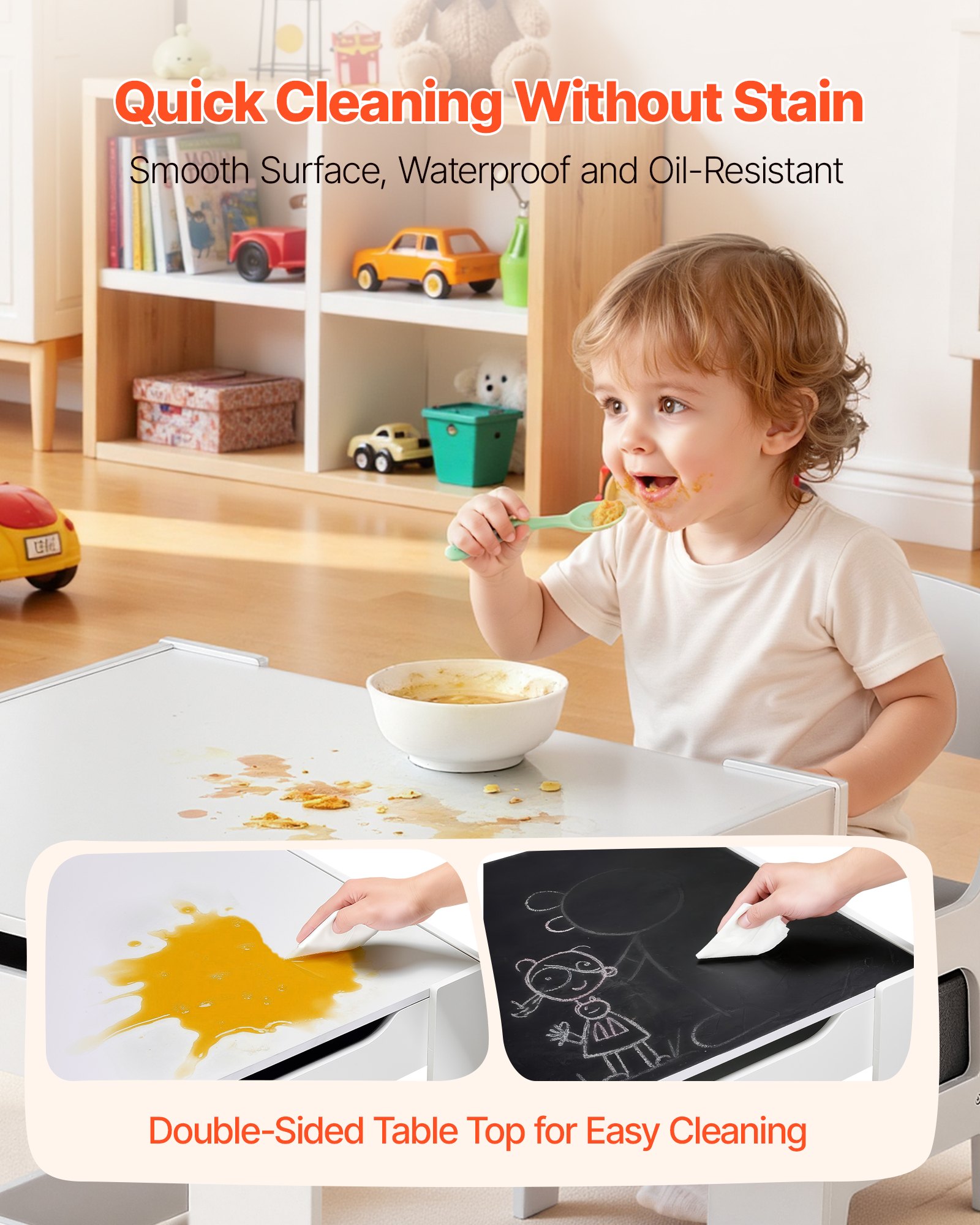 VEVOR Tavolo per Bambini con 2 Sedie Contenitore Portaoggetti in Tessuto Sotto, Set da Tavolo per Leggere Disegnare Scrivere, Set di Sedie per Bambini per l'Asilo Nido, Mobili per Sala Giochi