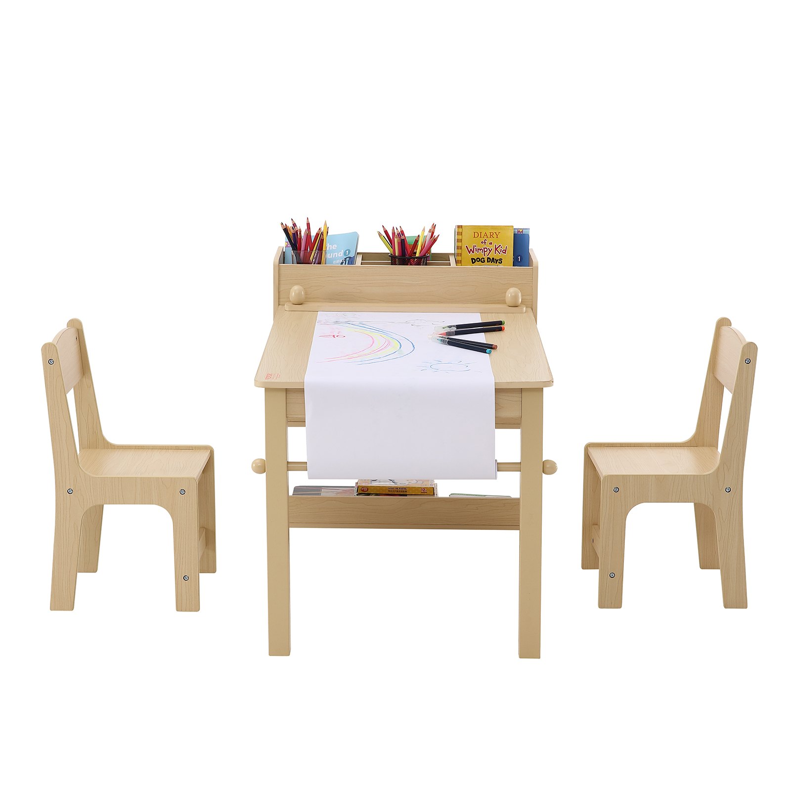 VEVOR Mobili per Bambini 1 Tavolo + 2 Sedie 795x555x540 mm 304x284x551 mm, Tavolino con Sedie per Cameretta Sala di Gioco per Bambini da Studiare Mangiare Giocare per Asilo Nido Bambini da 2 a 8 Anni